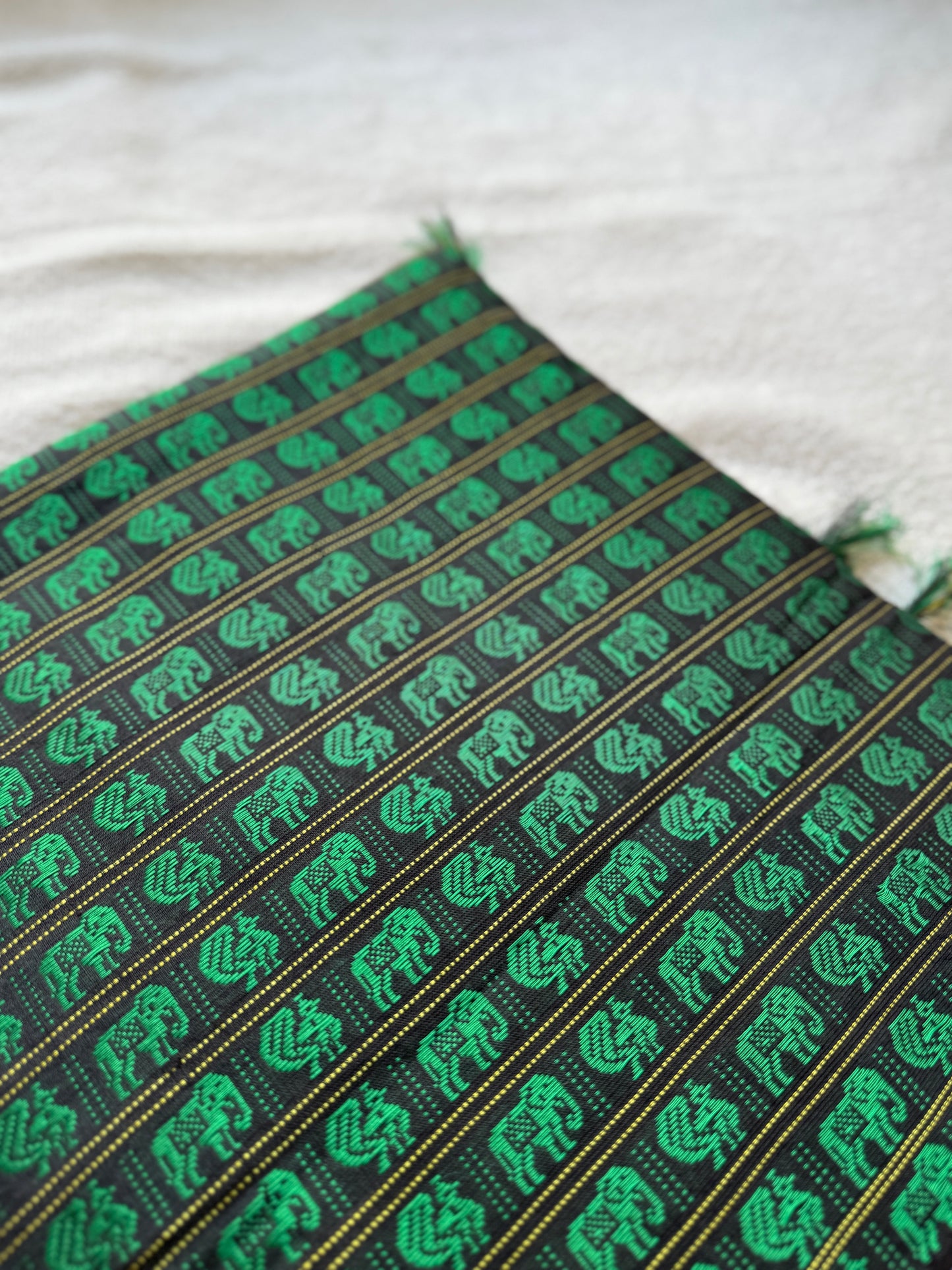 Green Hati Mor Saree with Black Border