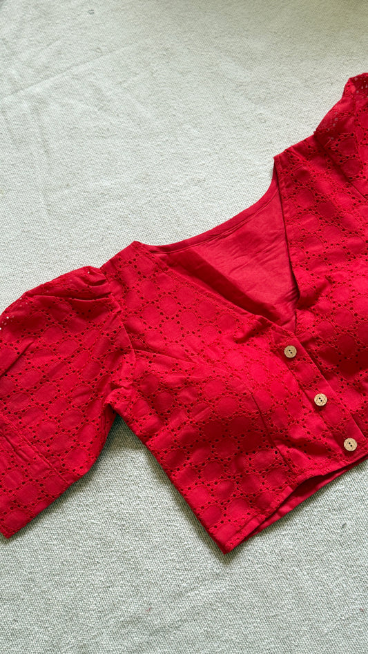 Hakoba C. (Red) Crop Top /Blouse 🌸