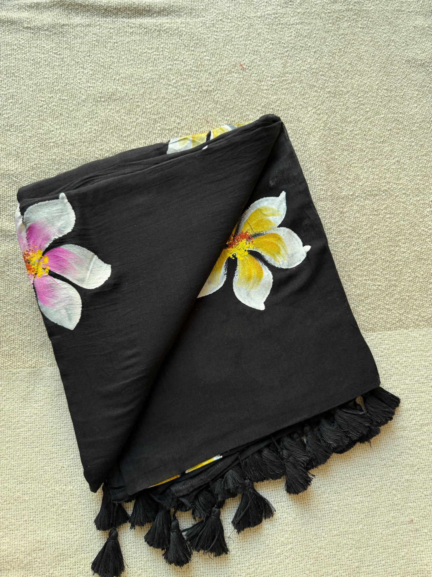 Black Floral Handpainted Saree