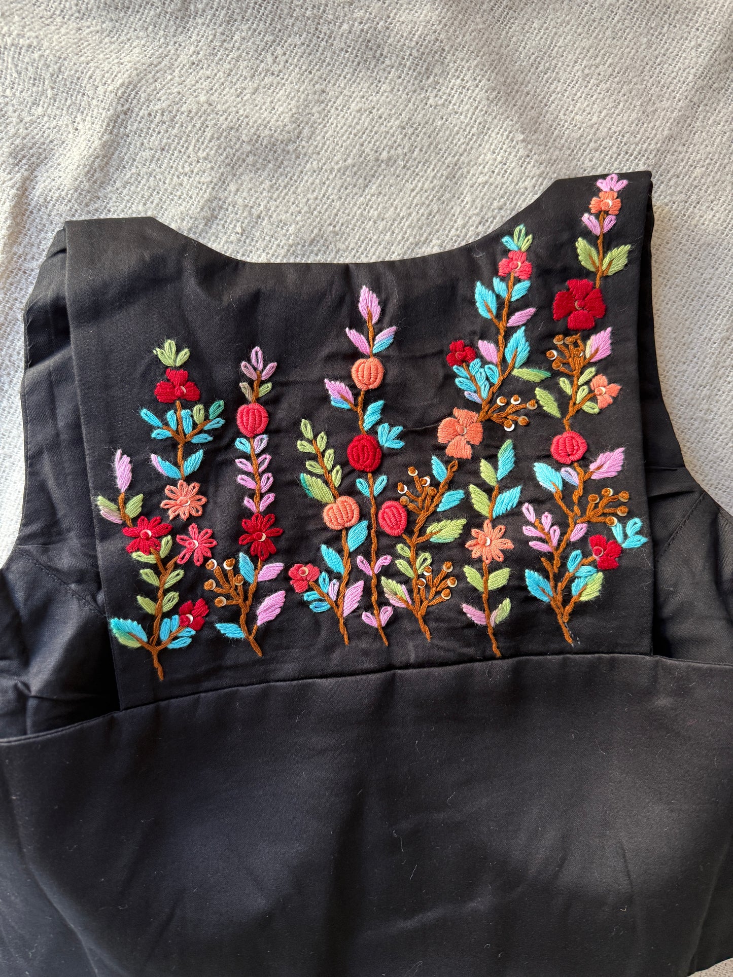 Black Halter Neck Hand-Embroidered Blouse