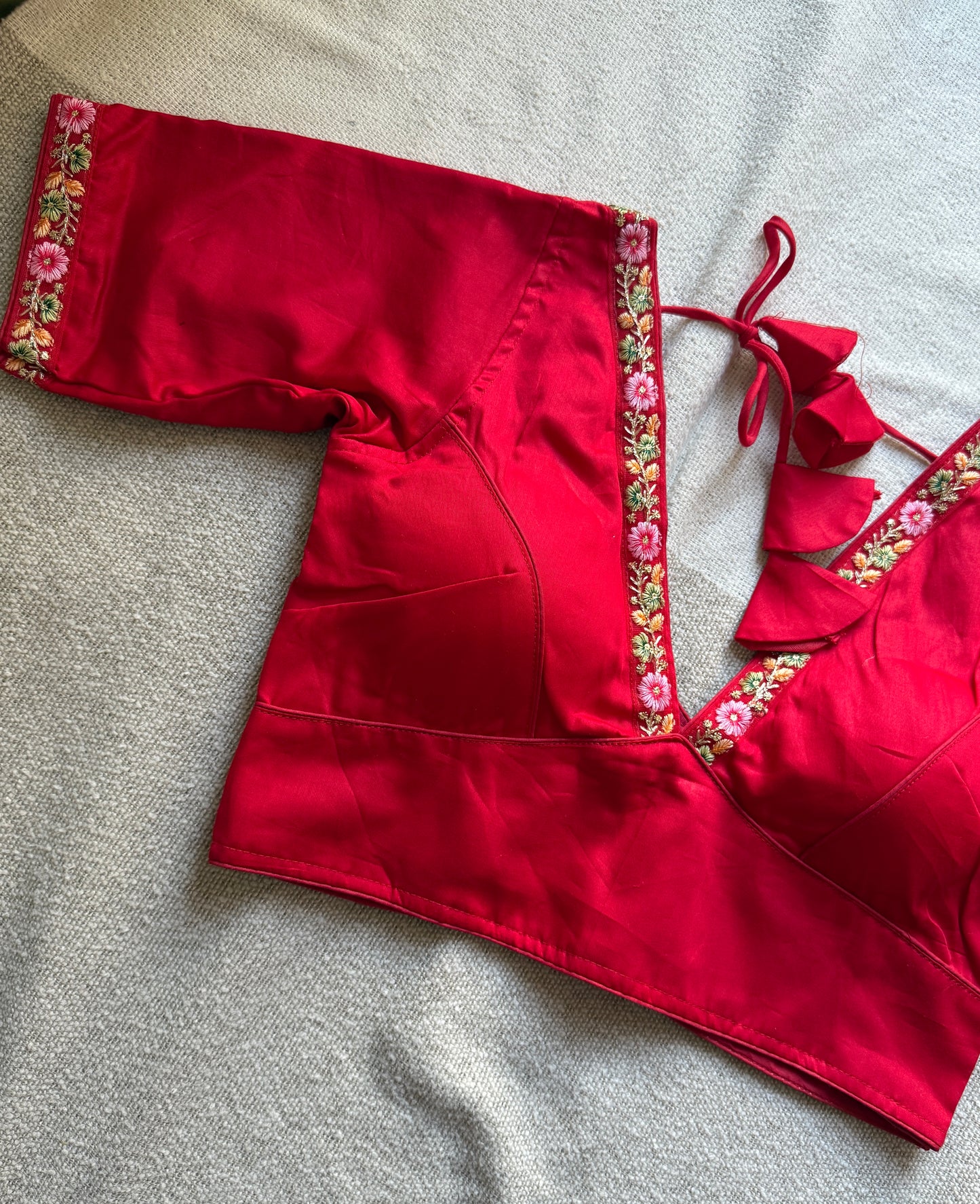 Red Deep V Neck Blouse