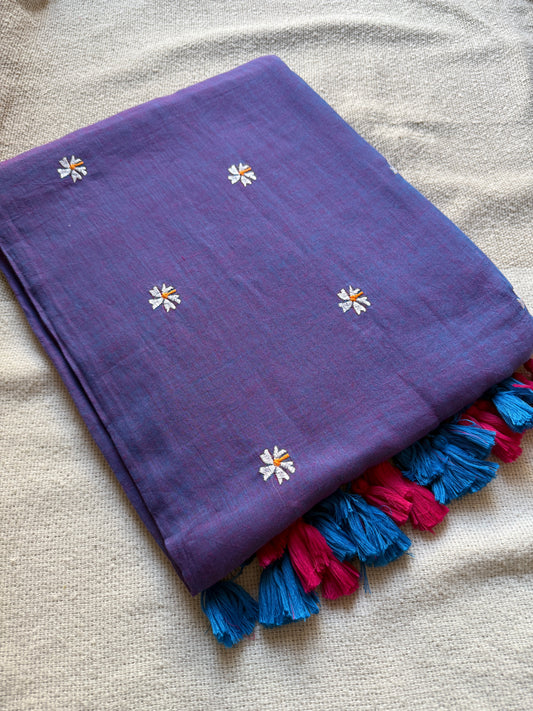 Purple Dual Shade Parijaat Mul Cotton Saree