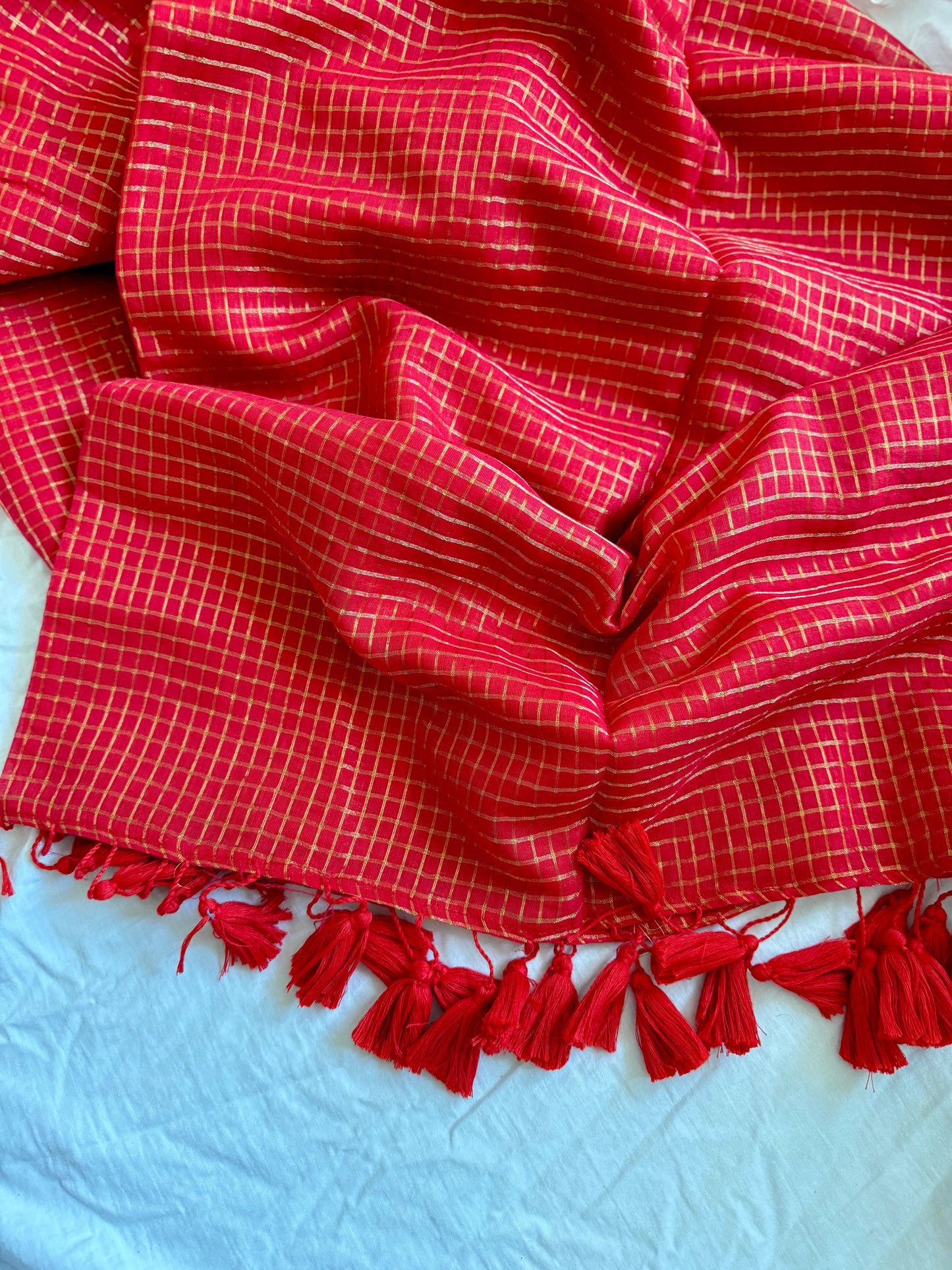 Red Zari Checkered Saree