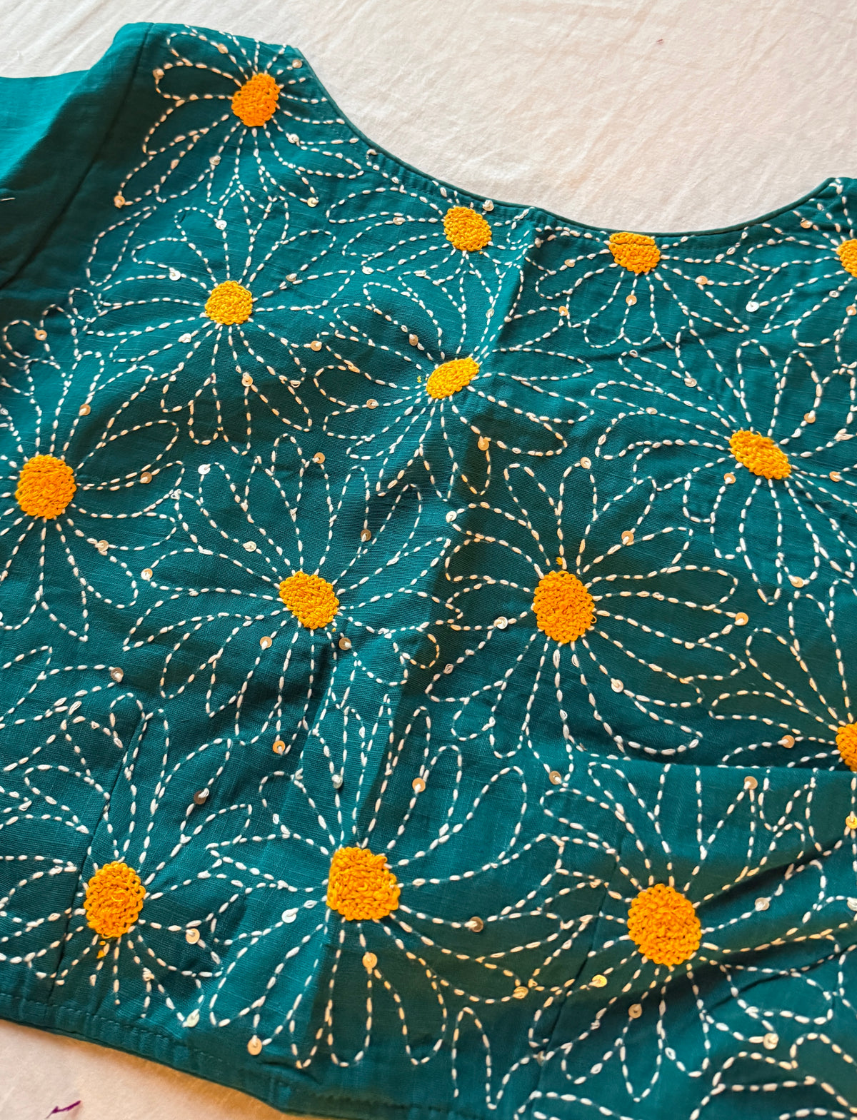 Daisy Embroidered Rama-Green Blouse