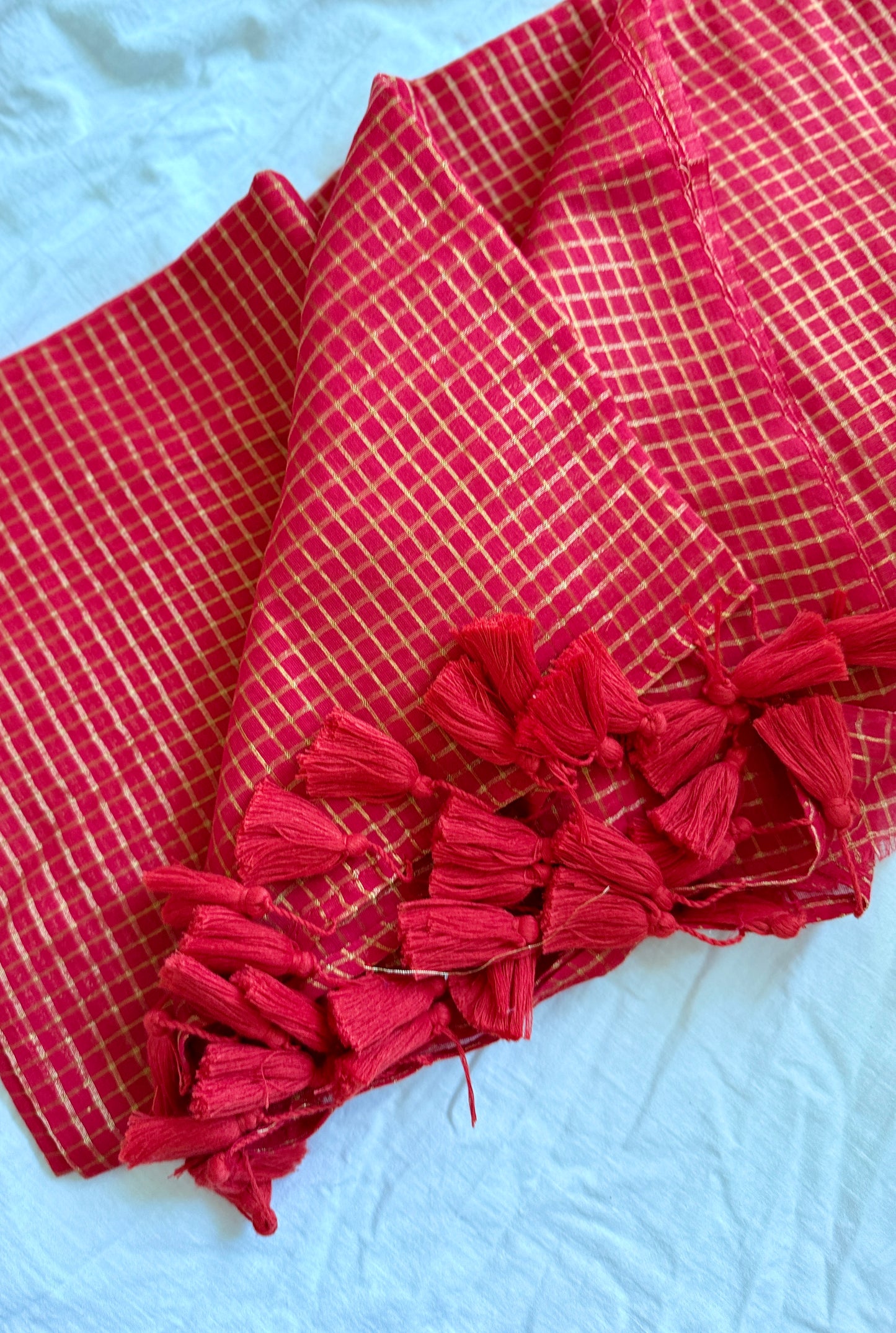 Red Zari Checkered Saree