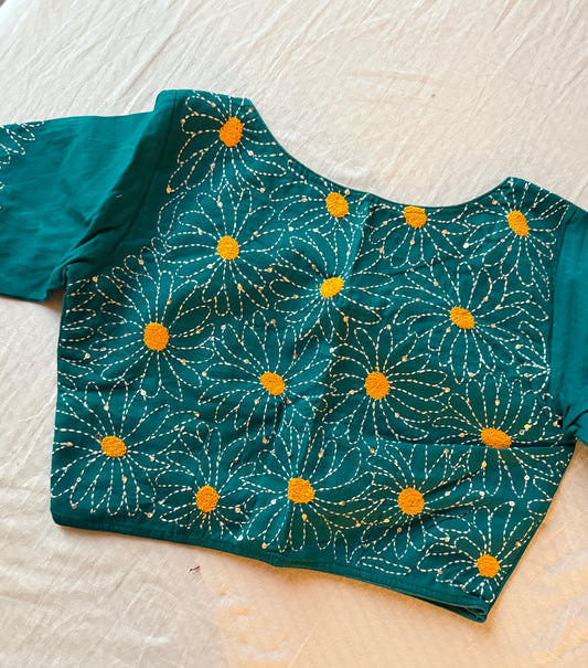 Daisy Embroidered Rama-Green Blouse