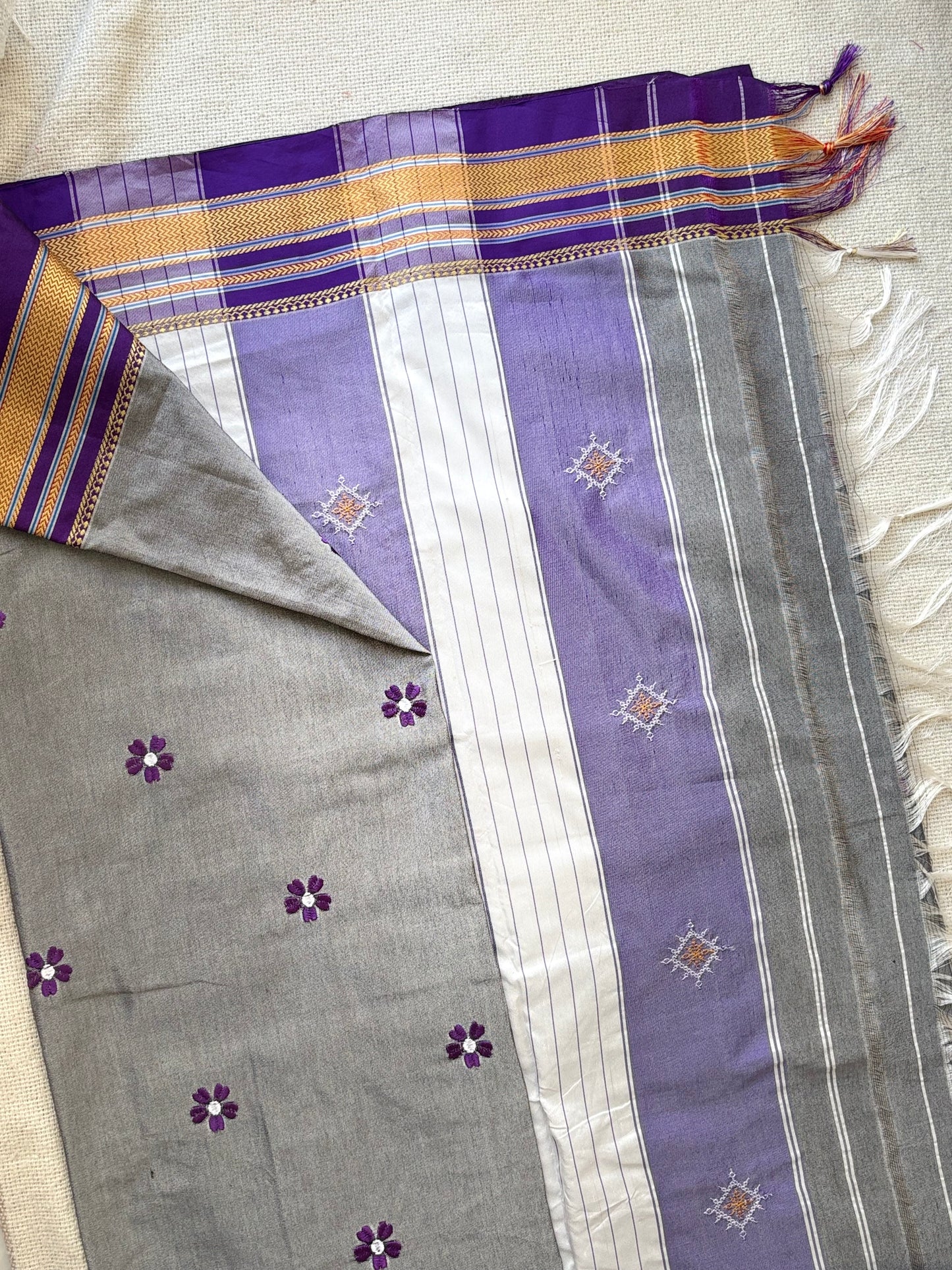Irkal Border Sadafuli Grey Saree