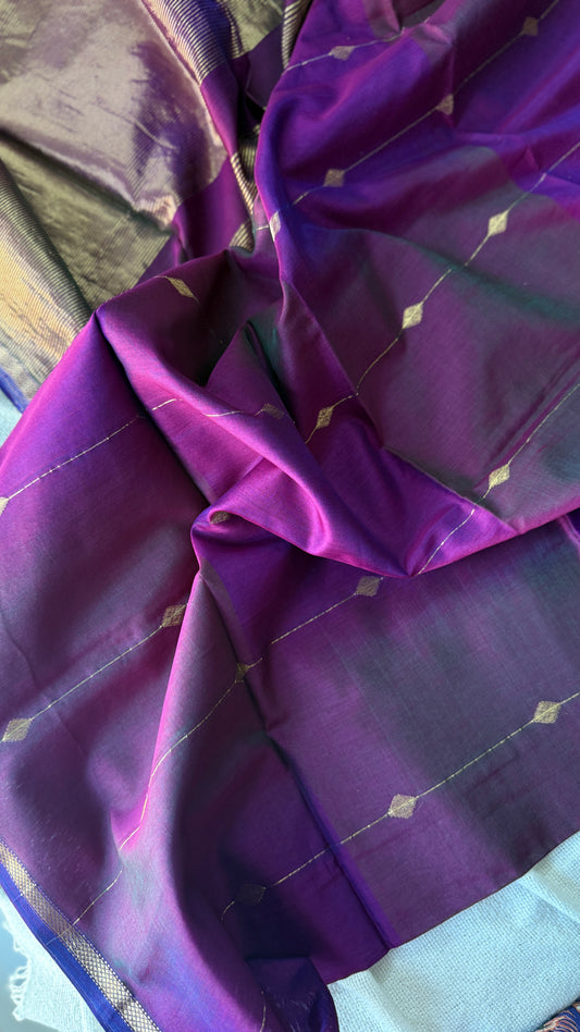 Diamond Butta Maheshwari with Small Border (Purple) 🌸