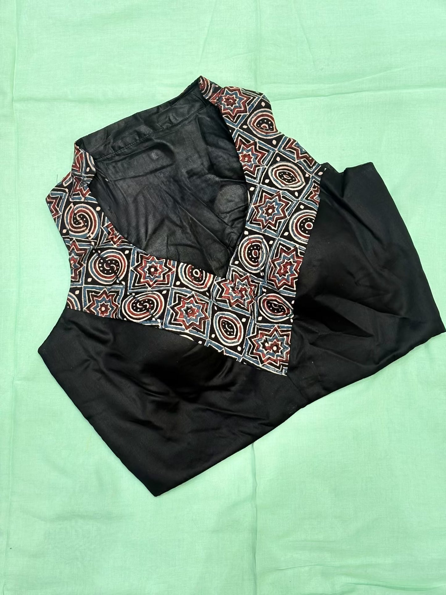 Black Blouse with Ajrakh Collar