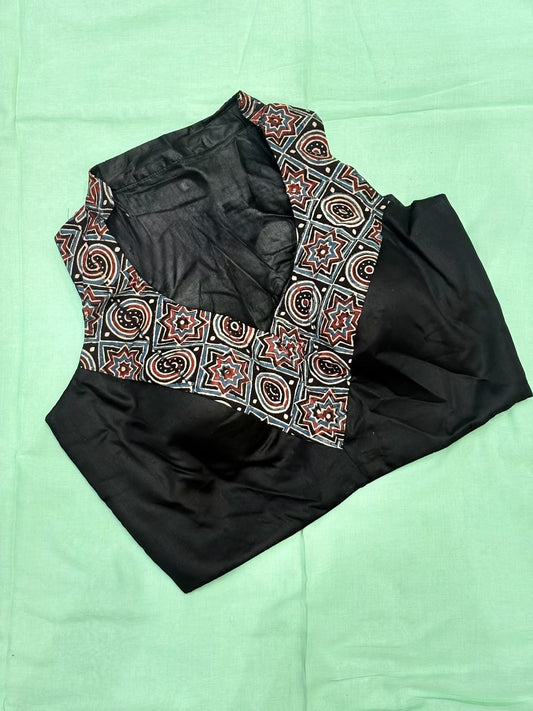 Black Blouse with Ajrakh Collar