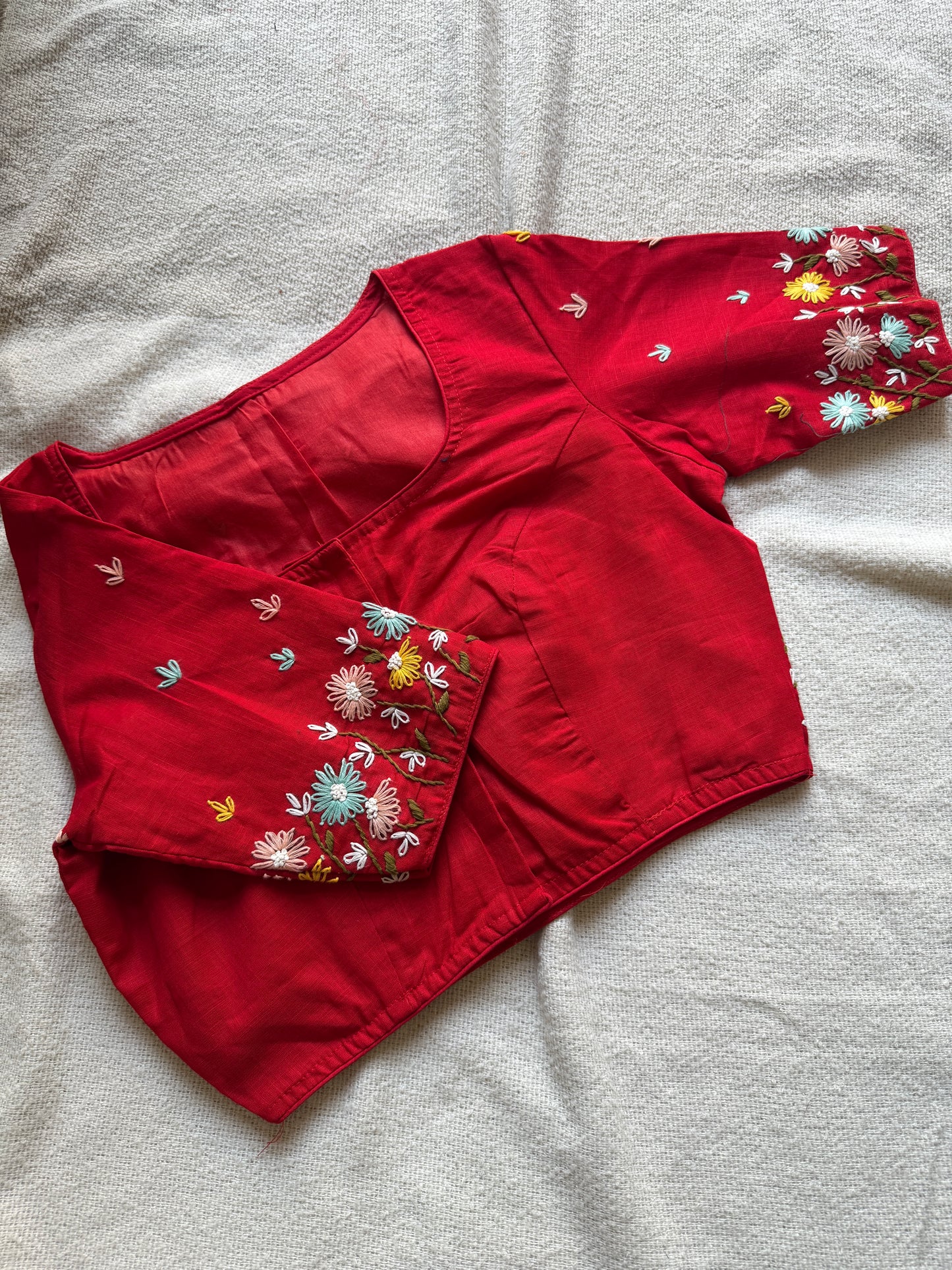 Red Hand-Embroidered Blouse