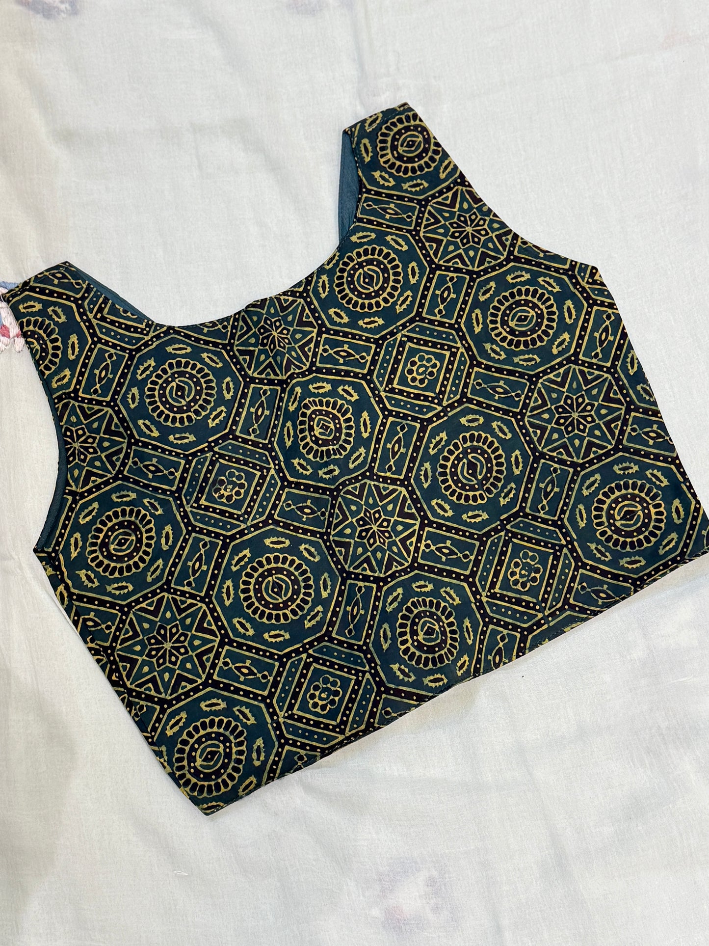 Ajrakh Printed Modal Blouse (Green)