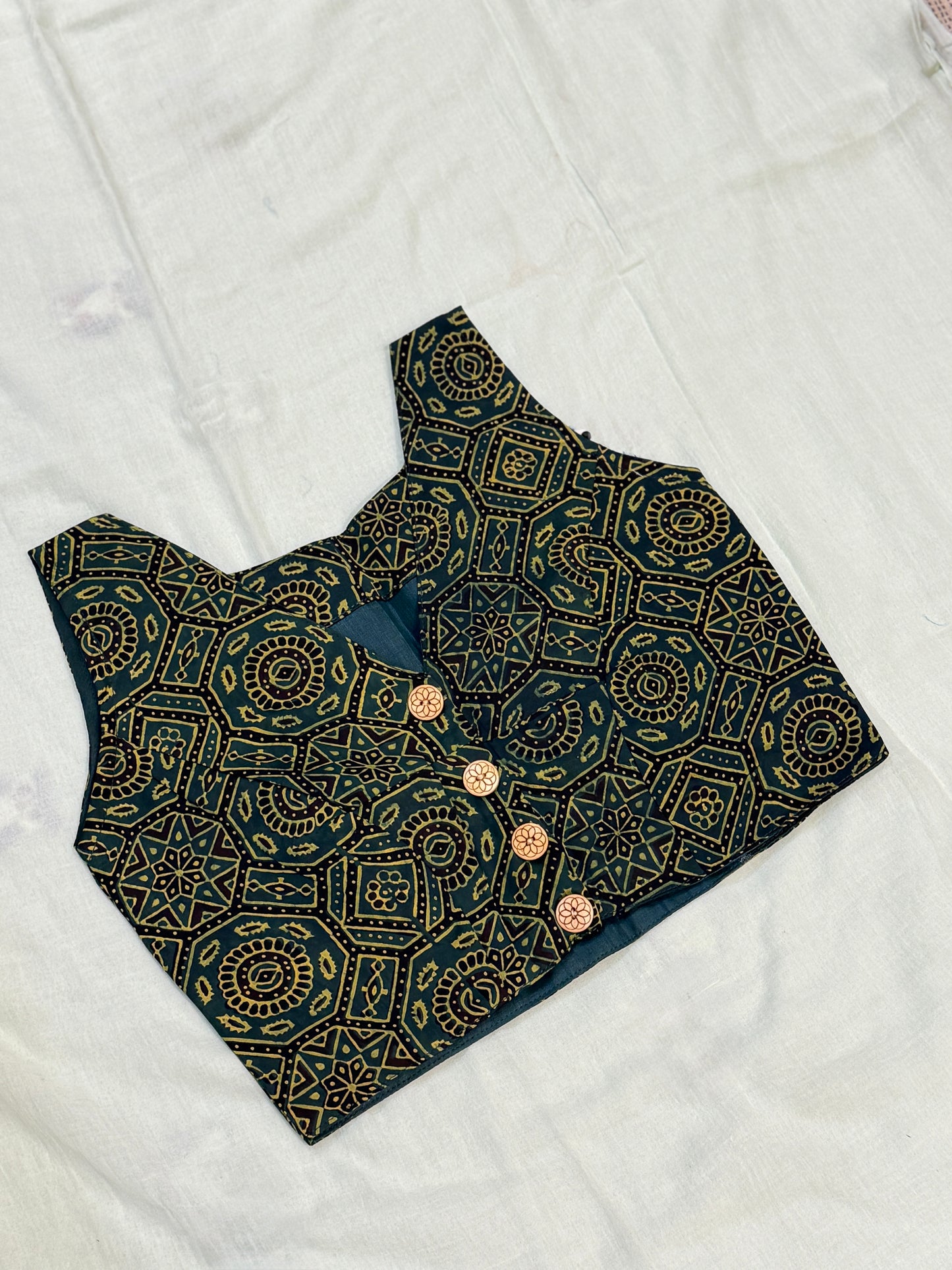 Ajrakh Printed Modal Blouse (Green)