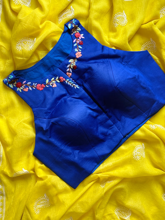 Blue Halter-Neck Hand-embroidered Blouse