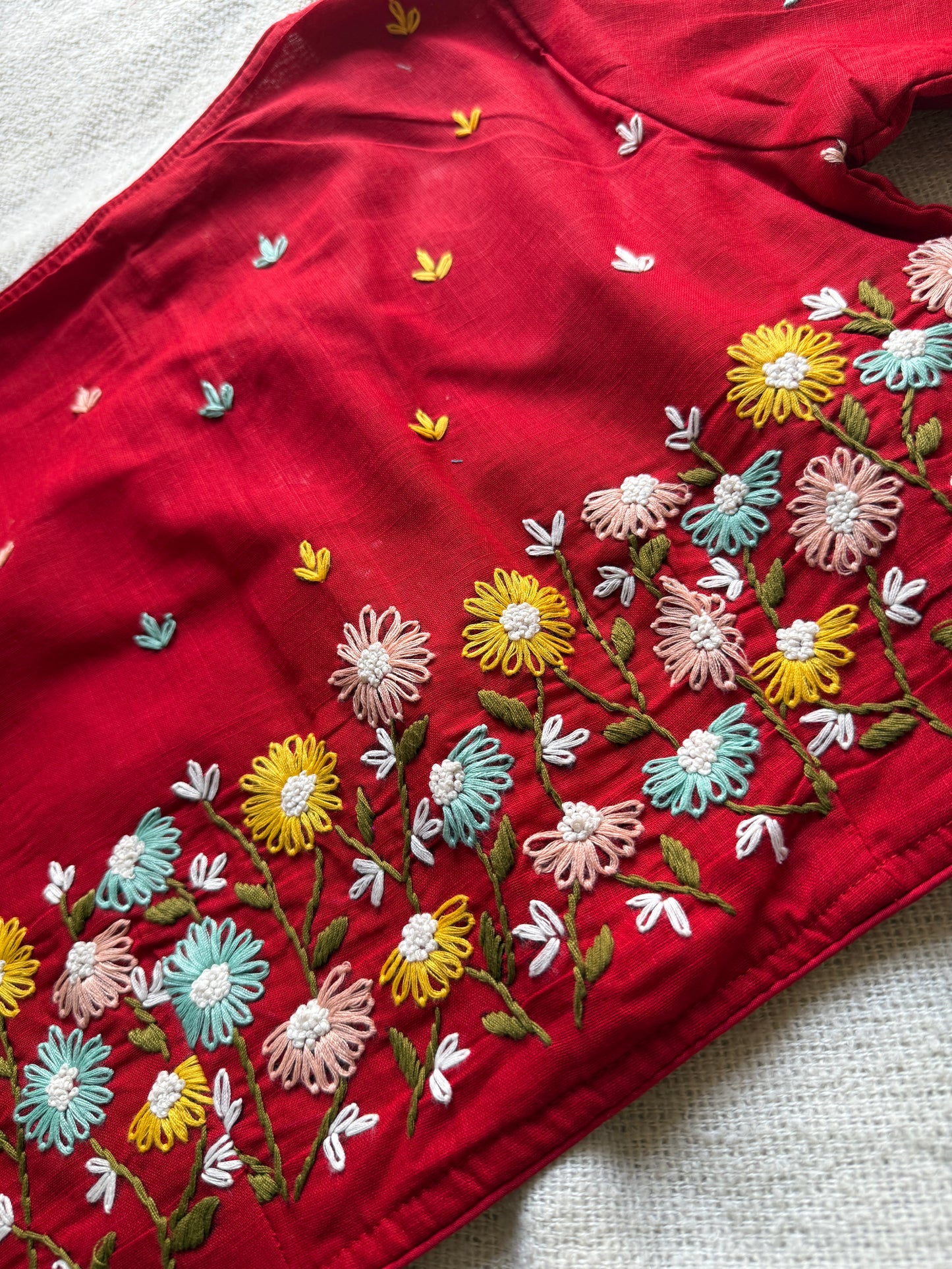 Red Hand-Embroidered Blouse