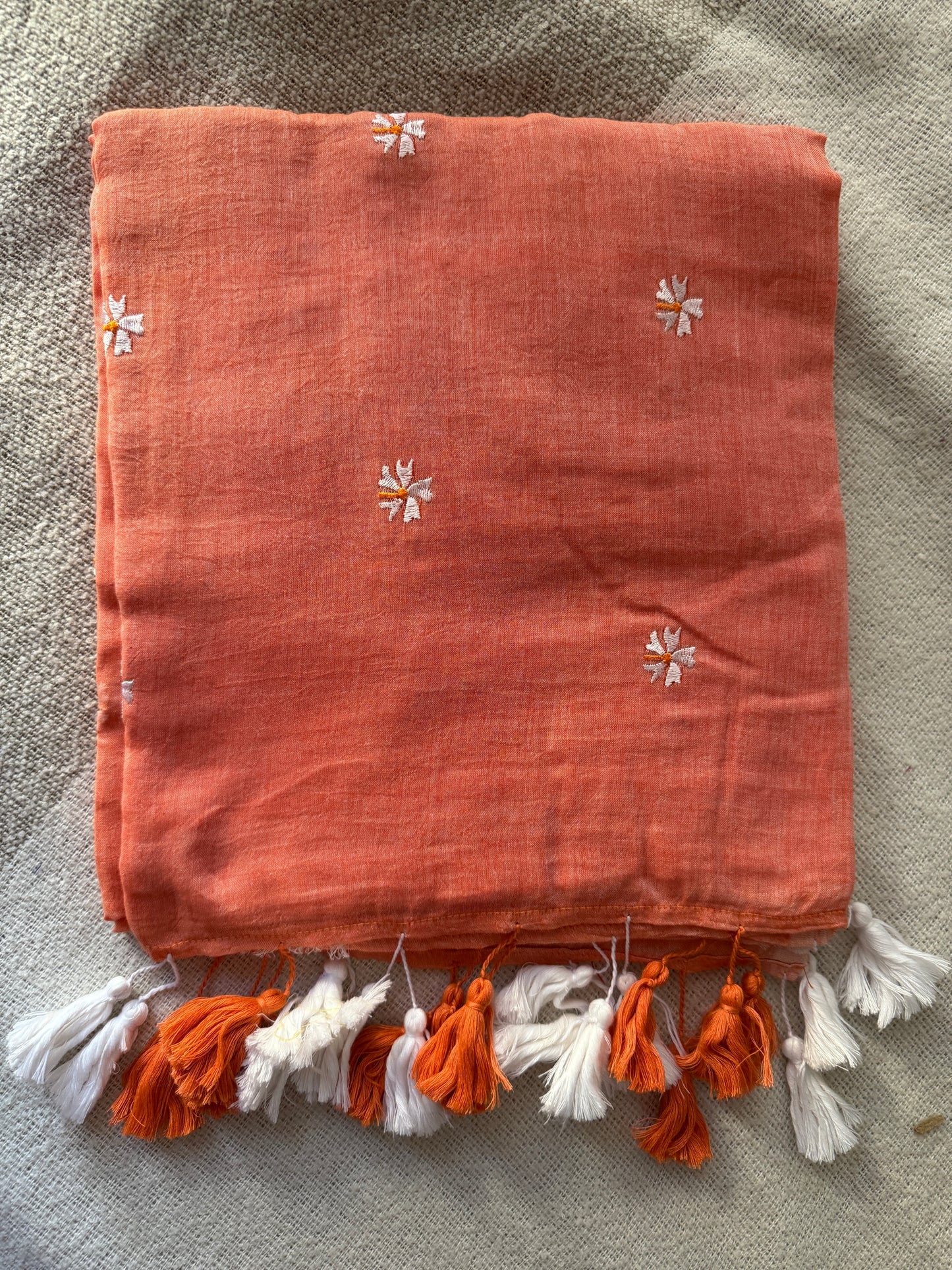 Parijaat Embroidered Peach Mul Cotton Saree