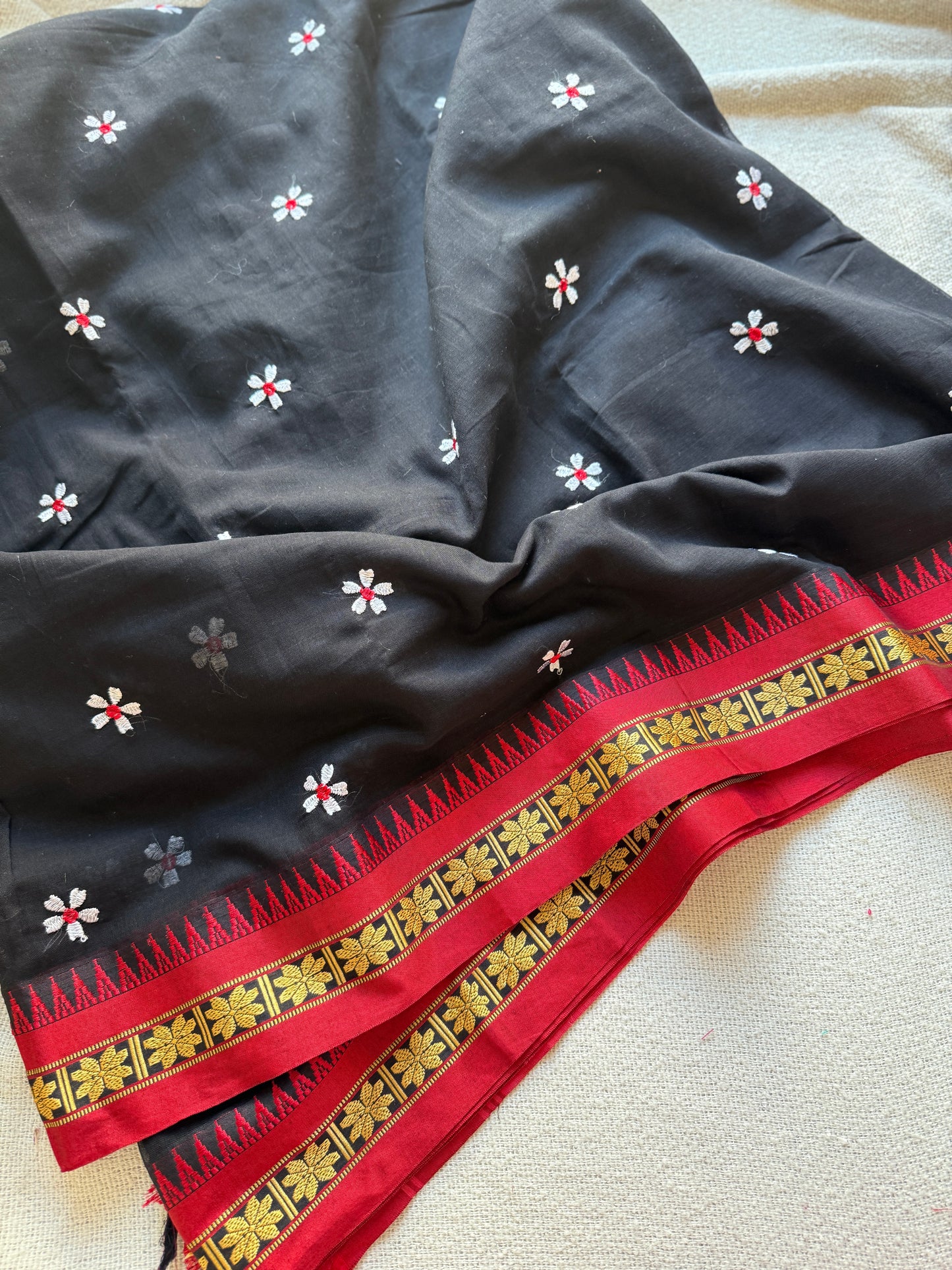 Temple Border Sadafuli Black Saree