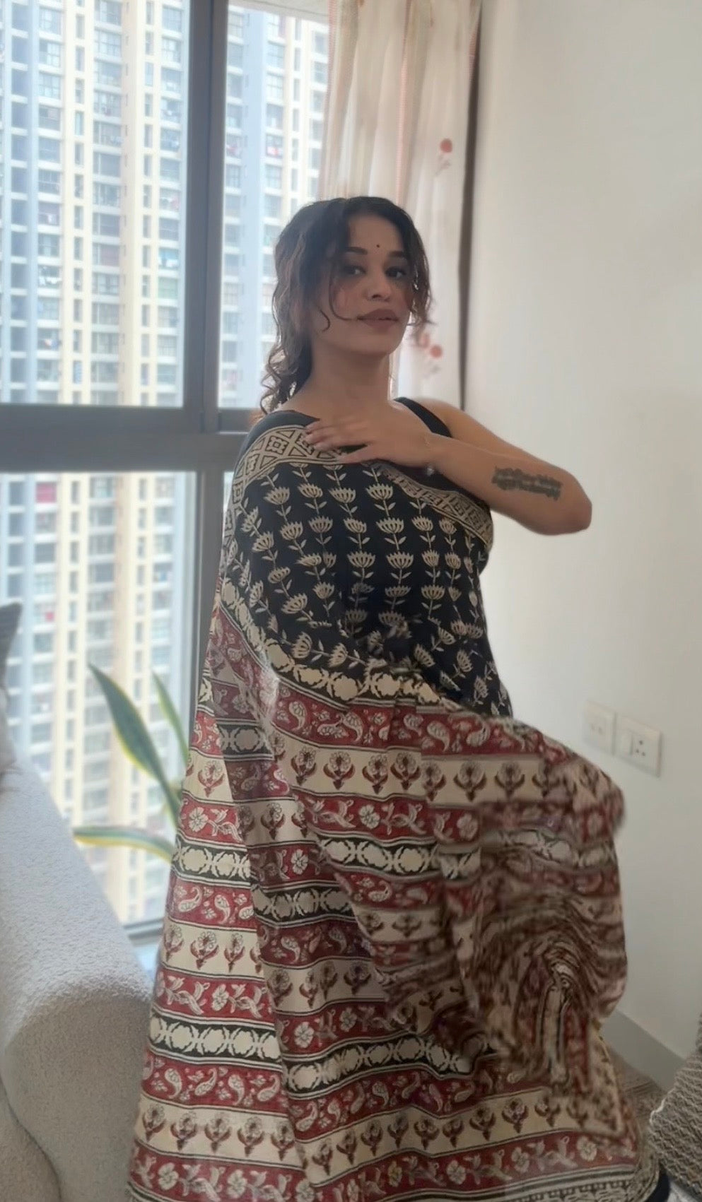 Jaipuri Handblock Print Black Saree