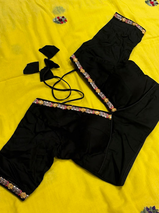 V-Neck Black Blouse with Sleeves