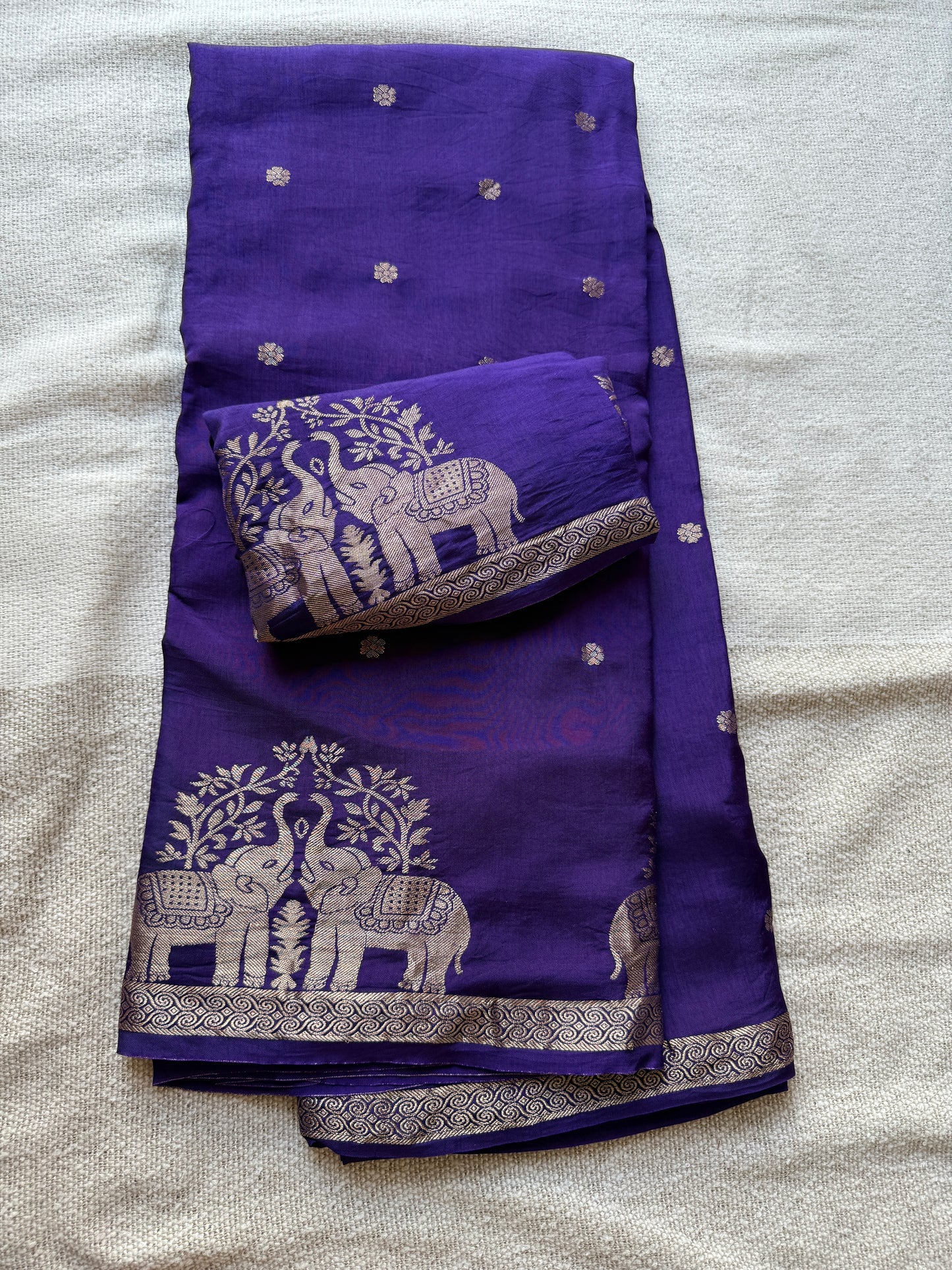 Purple Crepe silk Hati Border Saree
