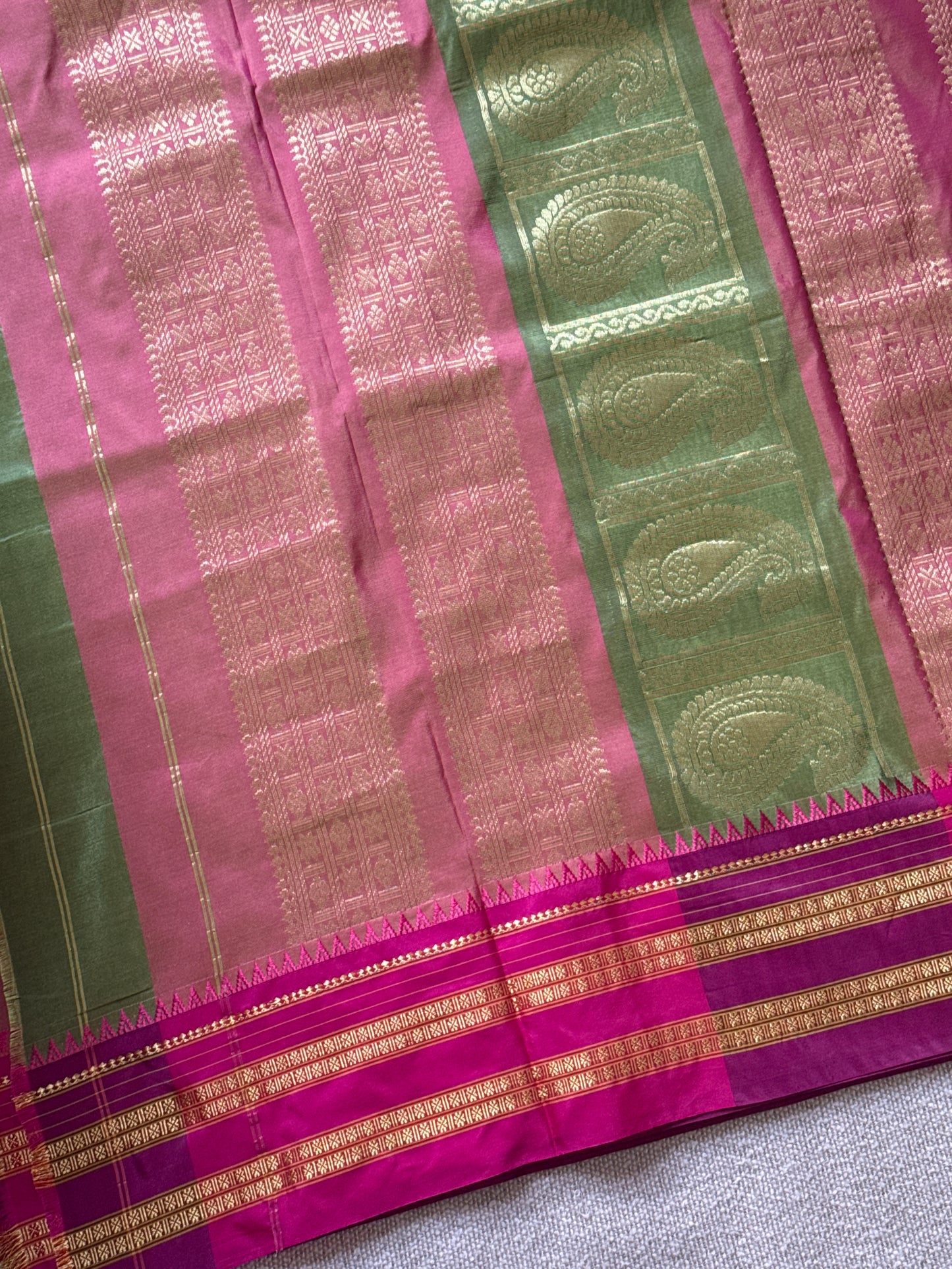 Narayanpeth Semi Silk parrot green