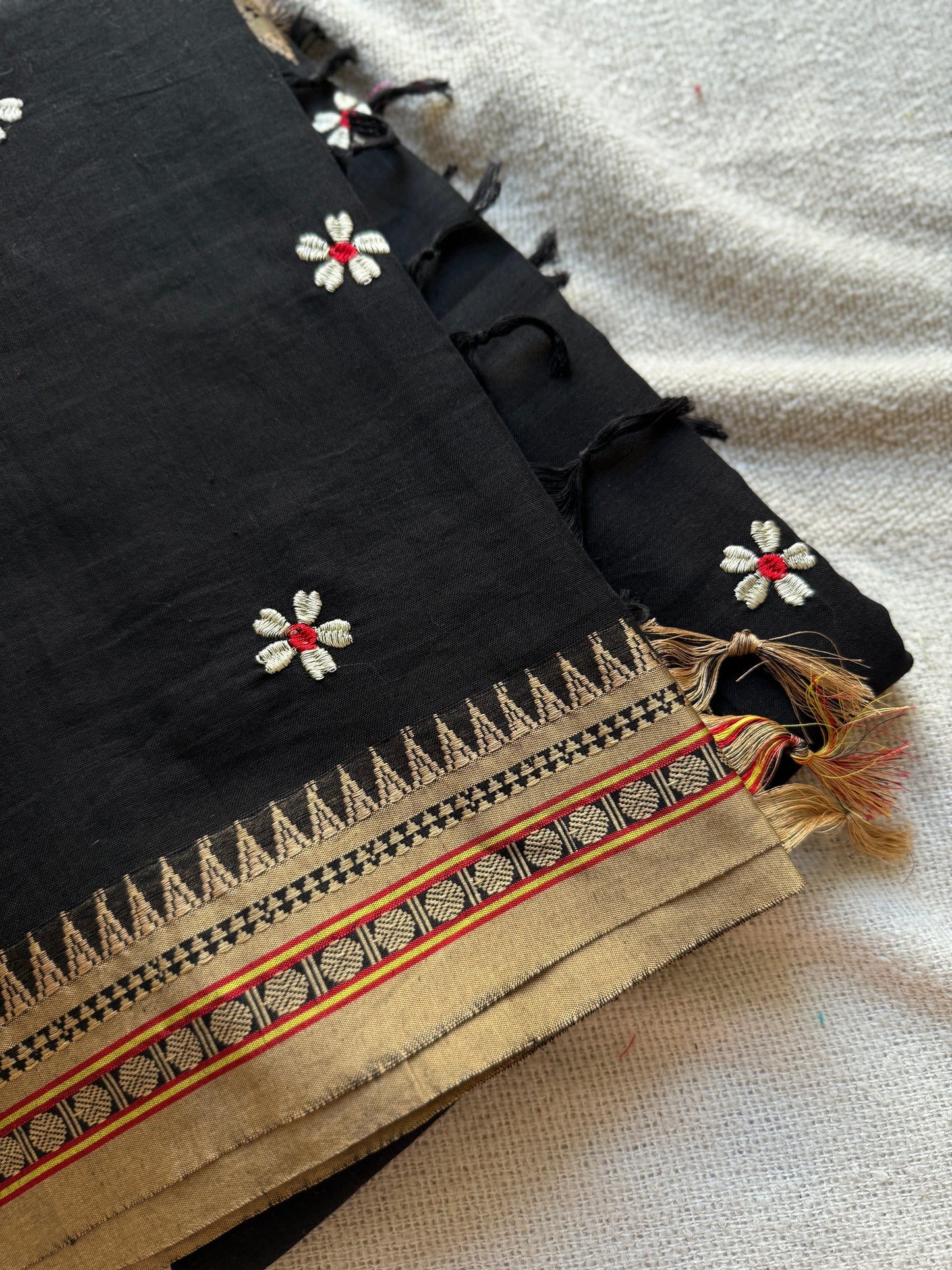 Temple Border Sadafuli Black Saree