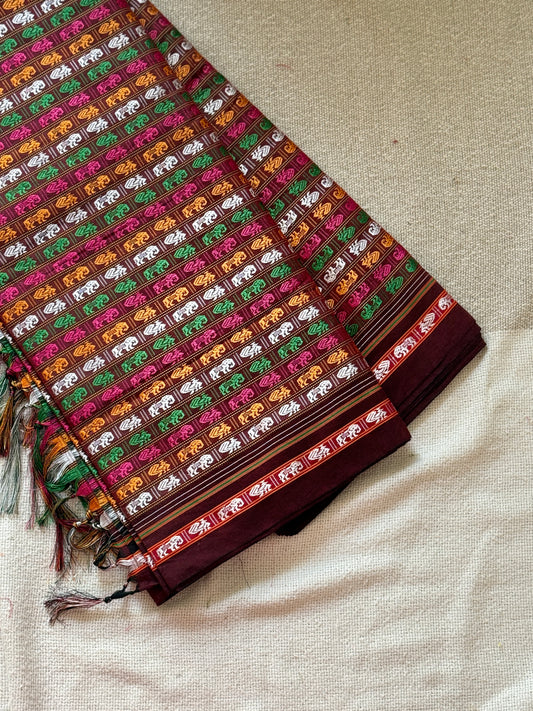 Haatimor Red Base Multicoloured Saree