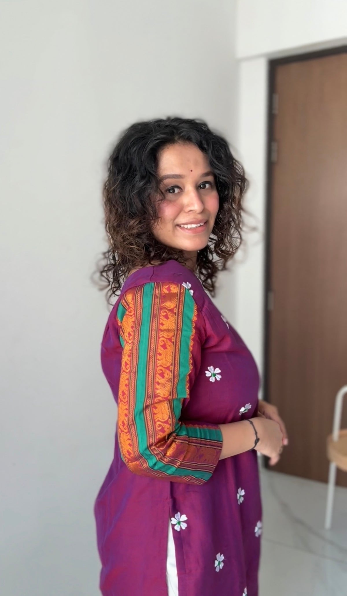 Narayanpeth 3/4 Sleeves Kurti (Magenta) 🌸