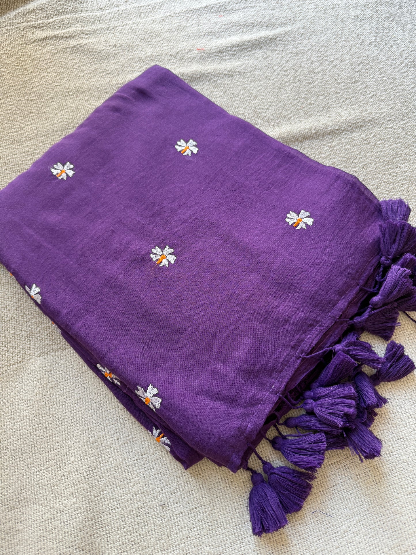 Parijaat Purple Mul Cotton Saree