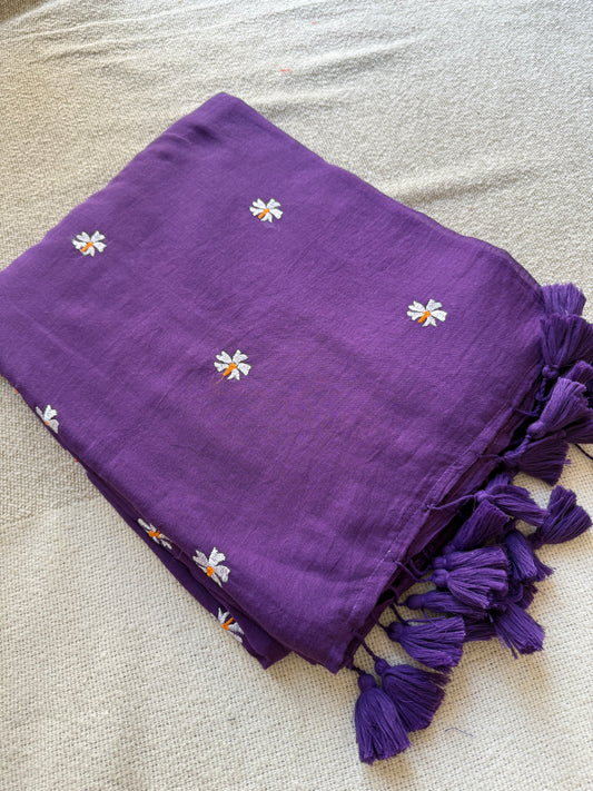 Parijaat Purple Mul Cotton Saree
