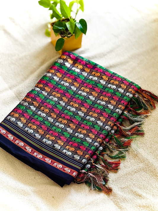 Hati Mor Purple Base Multicoloured Saree