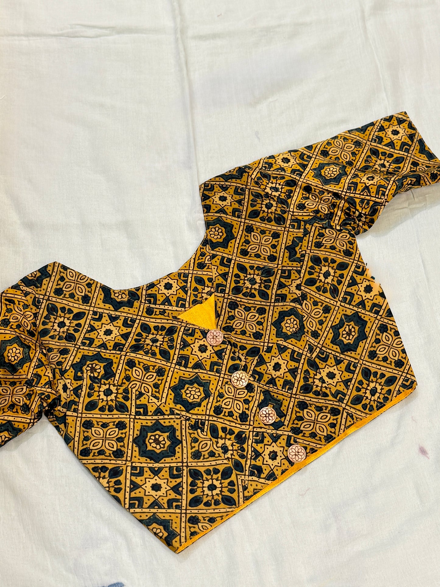 Ajrakh Printed Modal Blouse ( Yellow)