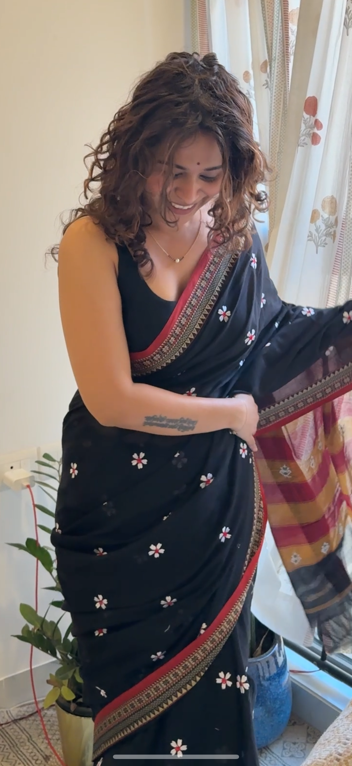 Sitara Temple Border Black Sadafuli Saree