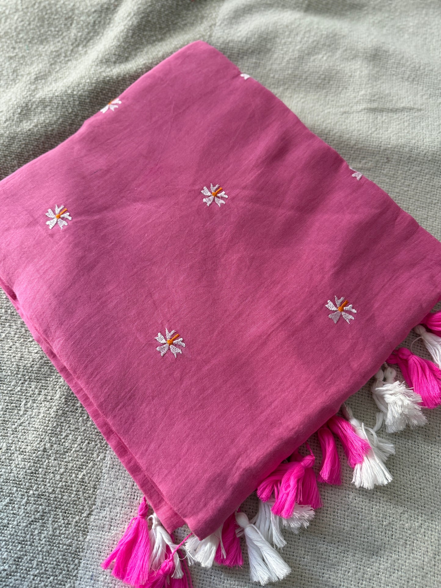 Parijaat Embroidered Pink Mul Cotton Saree