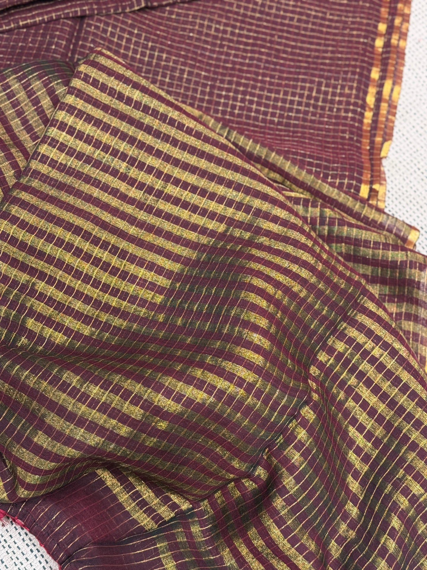 Maroon Golden Zari Checkered Sareee