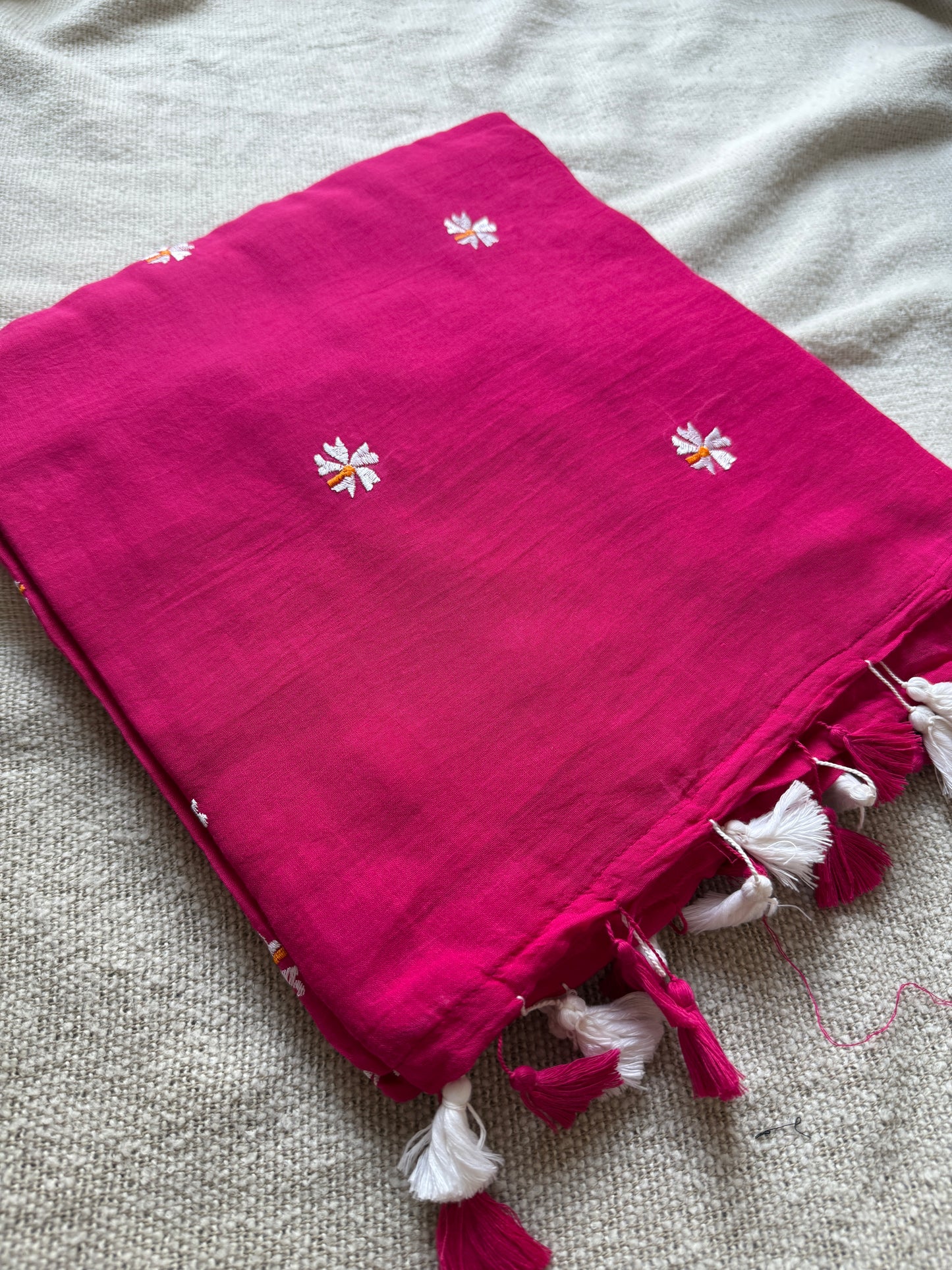 Pink Parijaat Embroidered Mul Cotton Saree