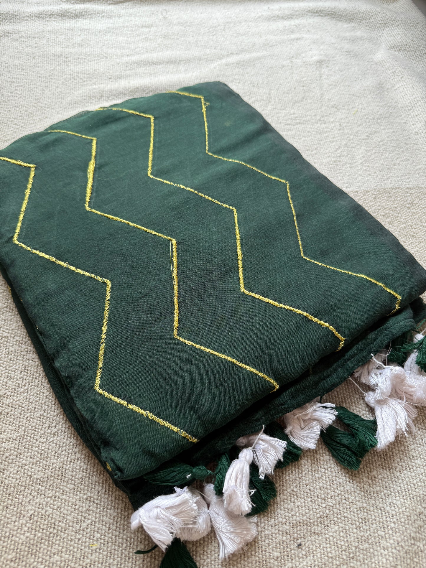 Zig Zag Zari Work Mul Cotton Saree