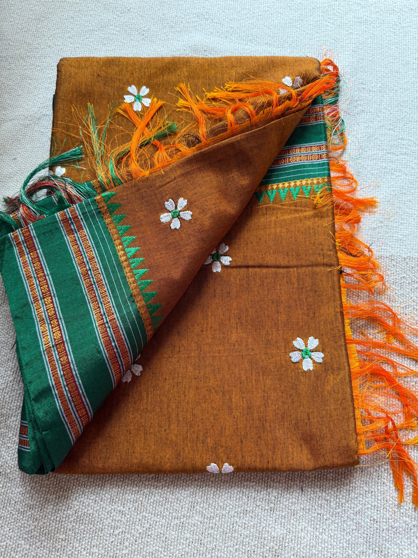 Mustard Yellow Narayanpeth with Sadafuli Embroidery Saree