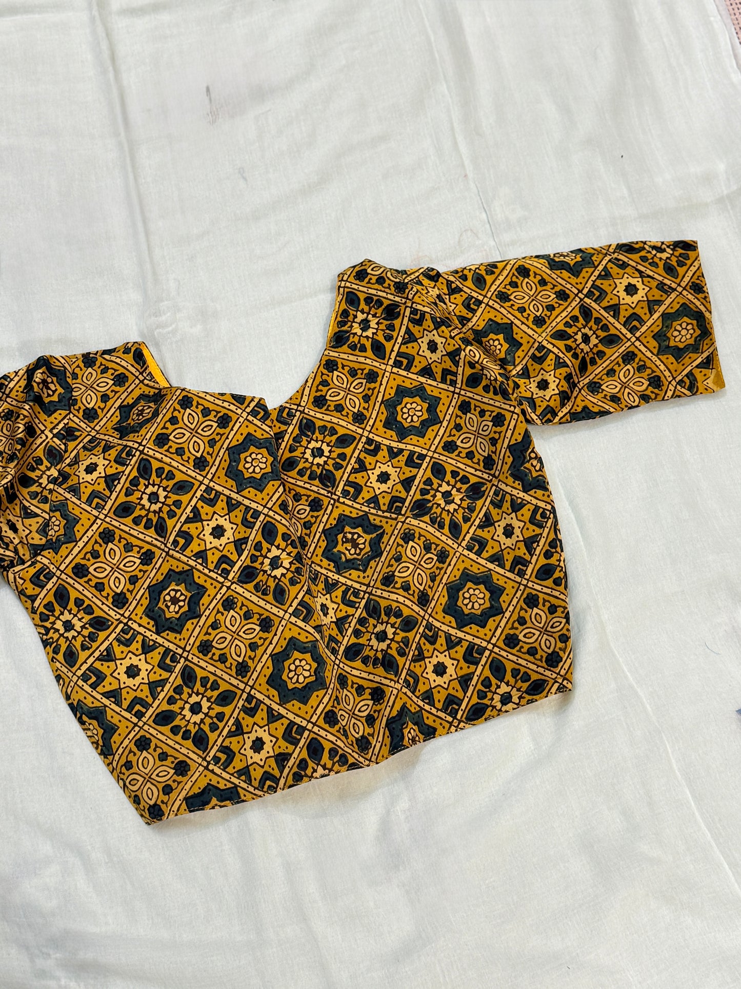 Ajrakh Printed Modal Blouse ( Yellow)