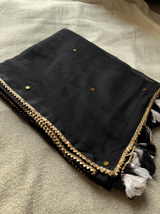 Black Gotta Patti Sitara Mul Cotton Saree