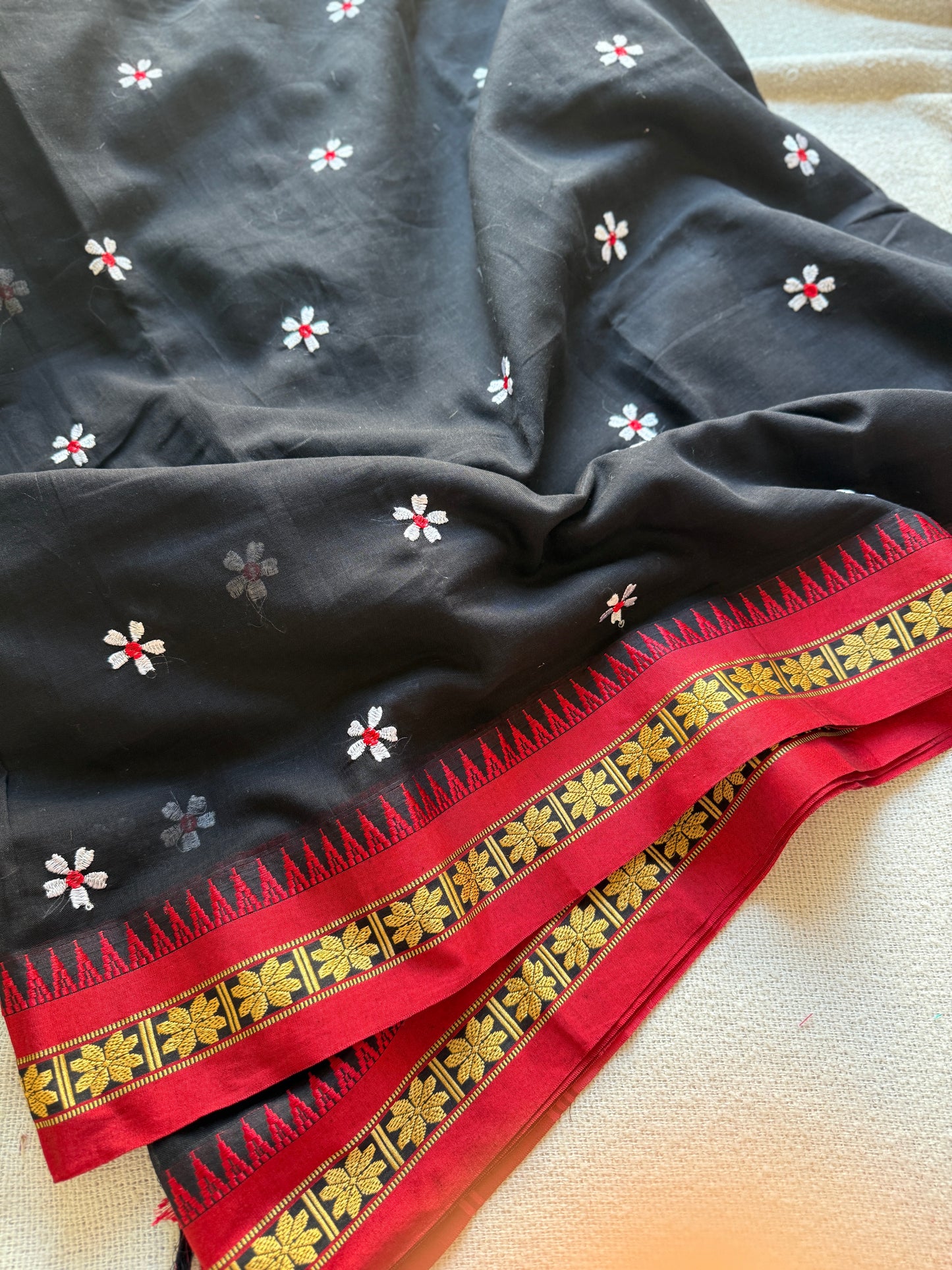 Temple Border Sadafuli Black Saree