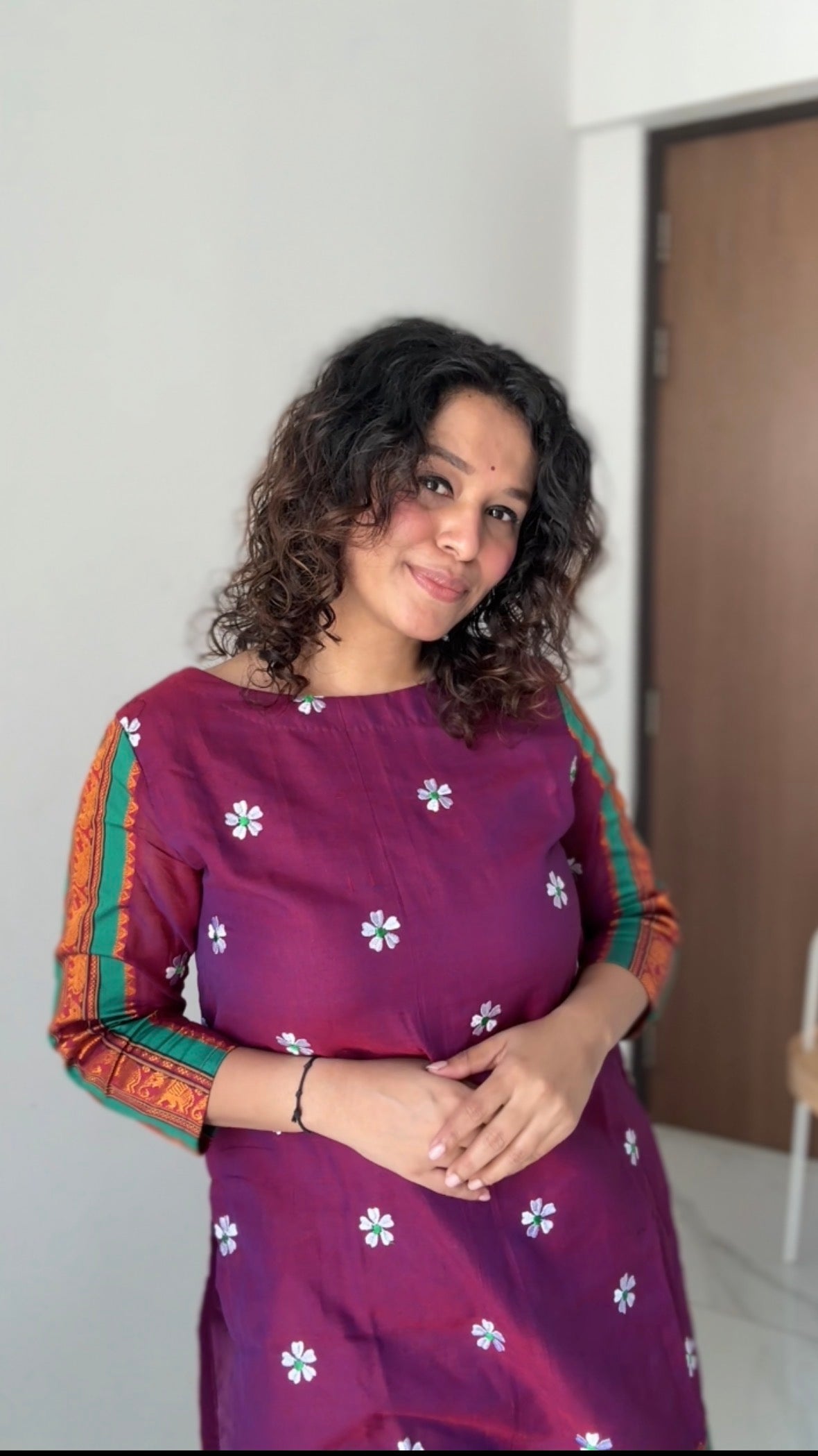 Narayanpeth 3/4 Sleeves Kurti (Magenta) 🌸