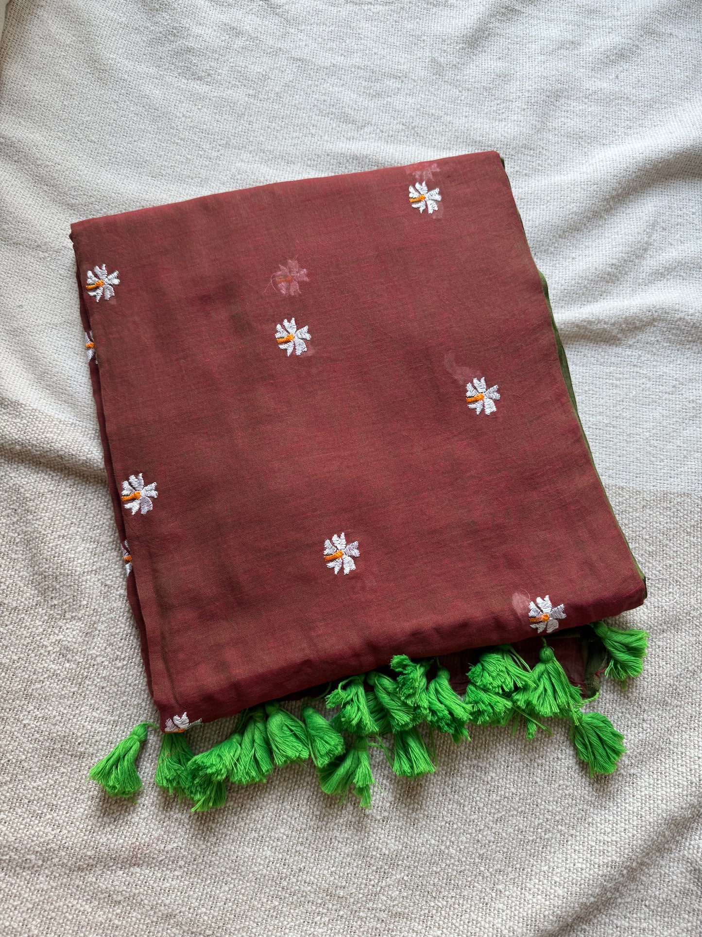 Brown Dual Shade Parijaat Embroidered Saree