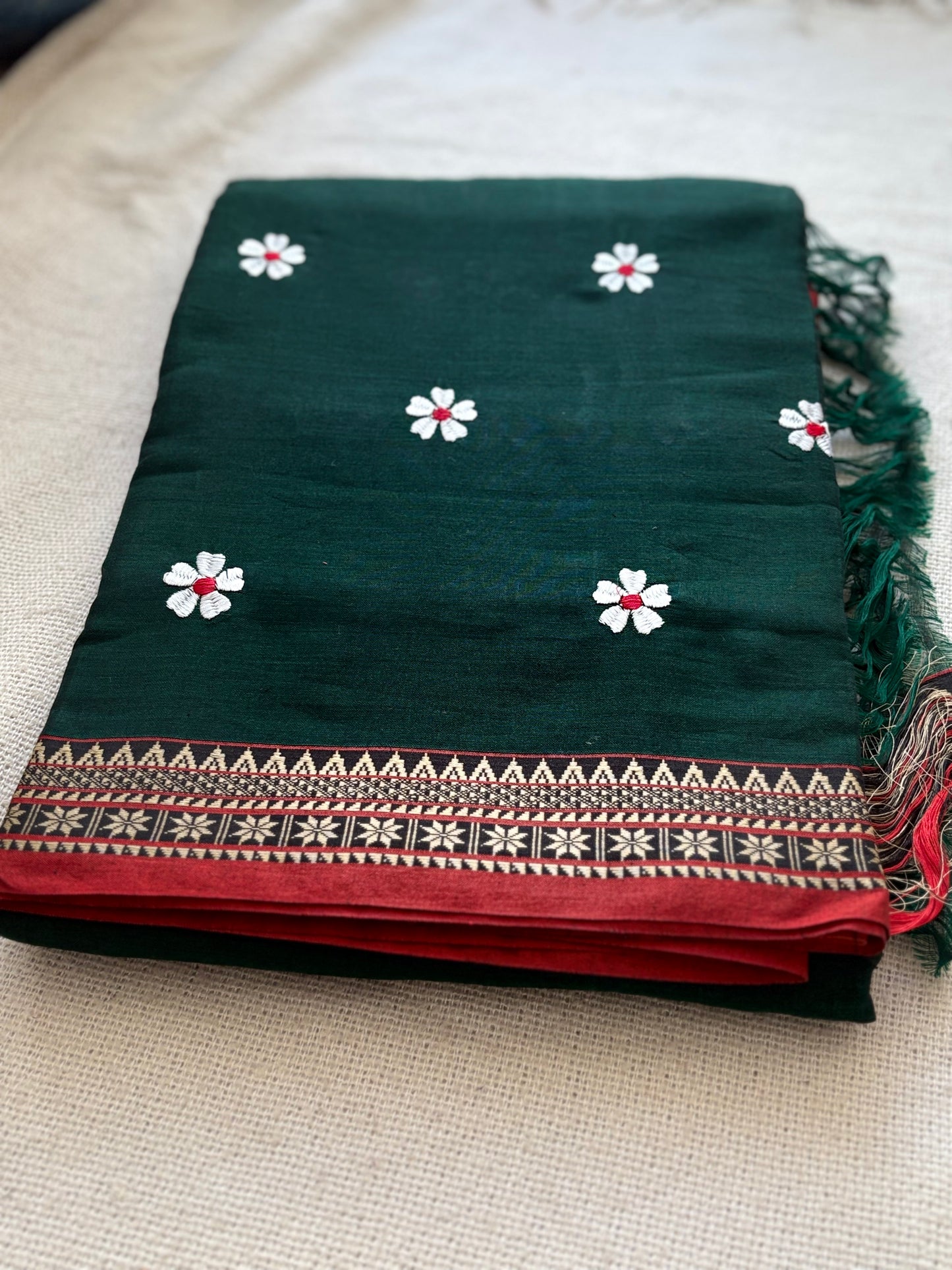 Temple Border Sadafuli Green Saree