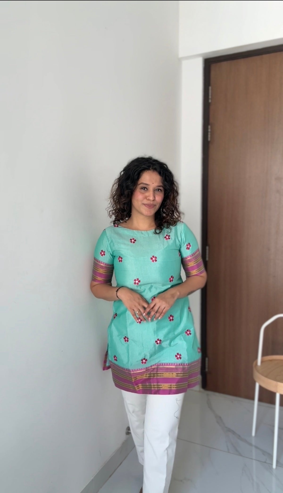 Teal-Blue Narayanpeth Short kurti