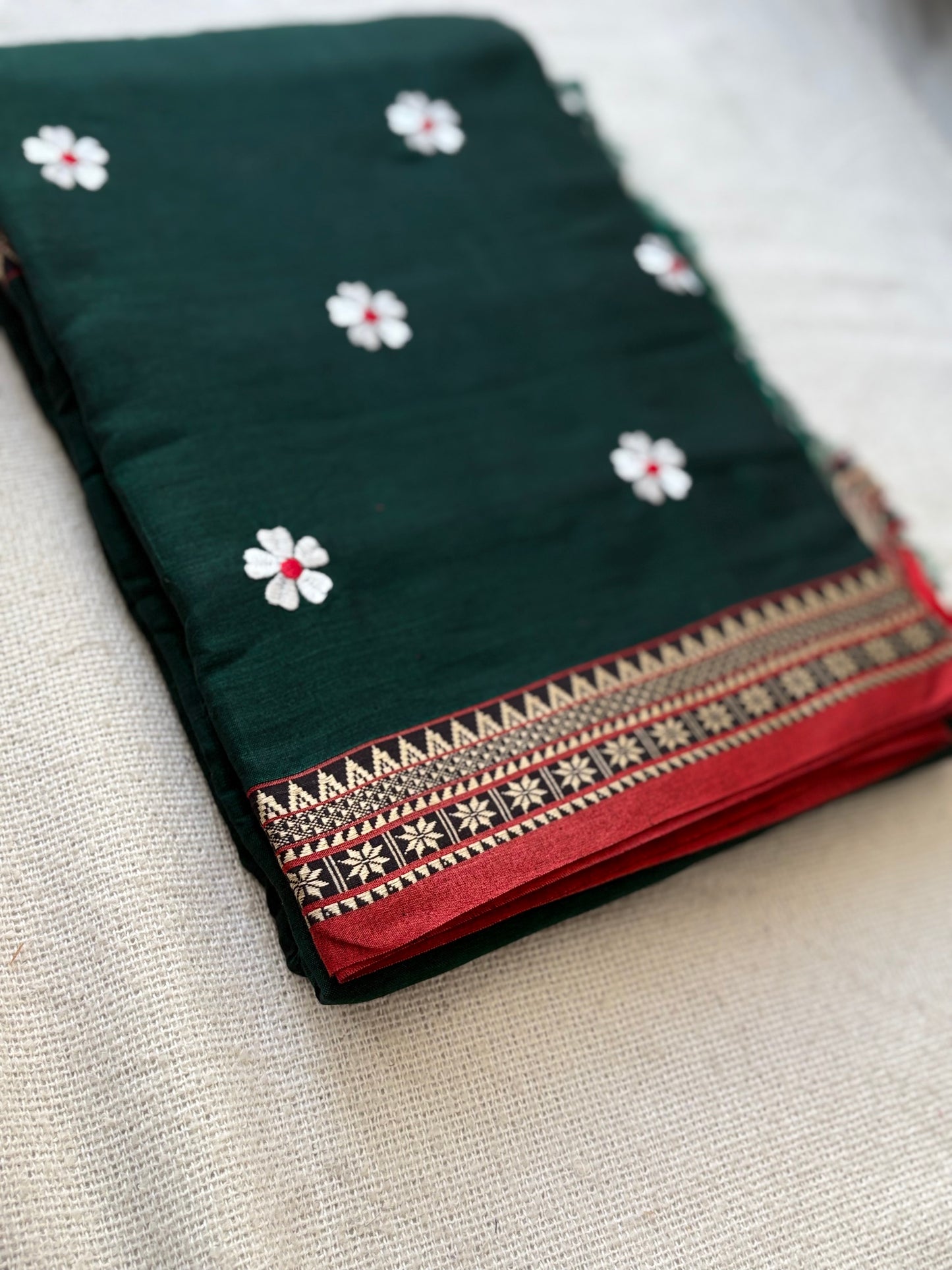 Temple Border Sadafuli Green Saree