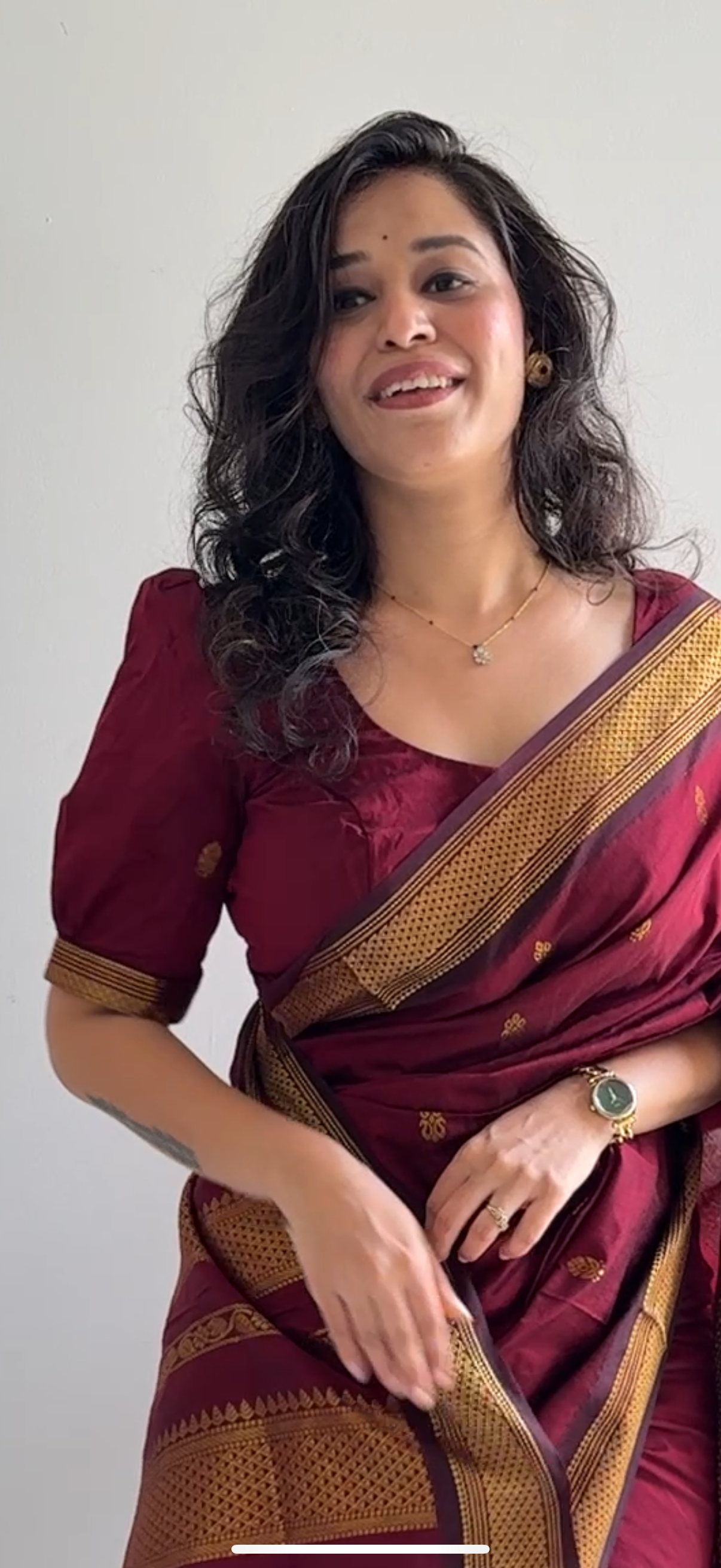 Maroon Silk Puff Sleeves Blouse!