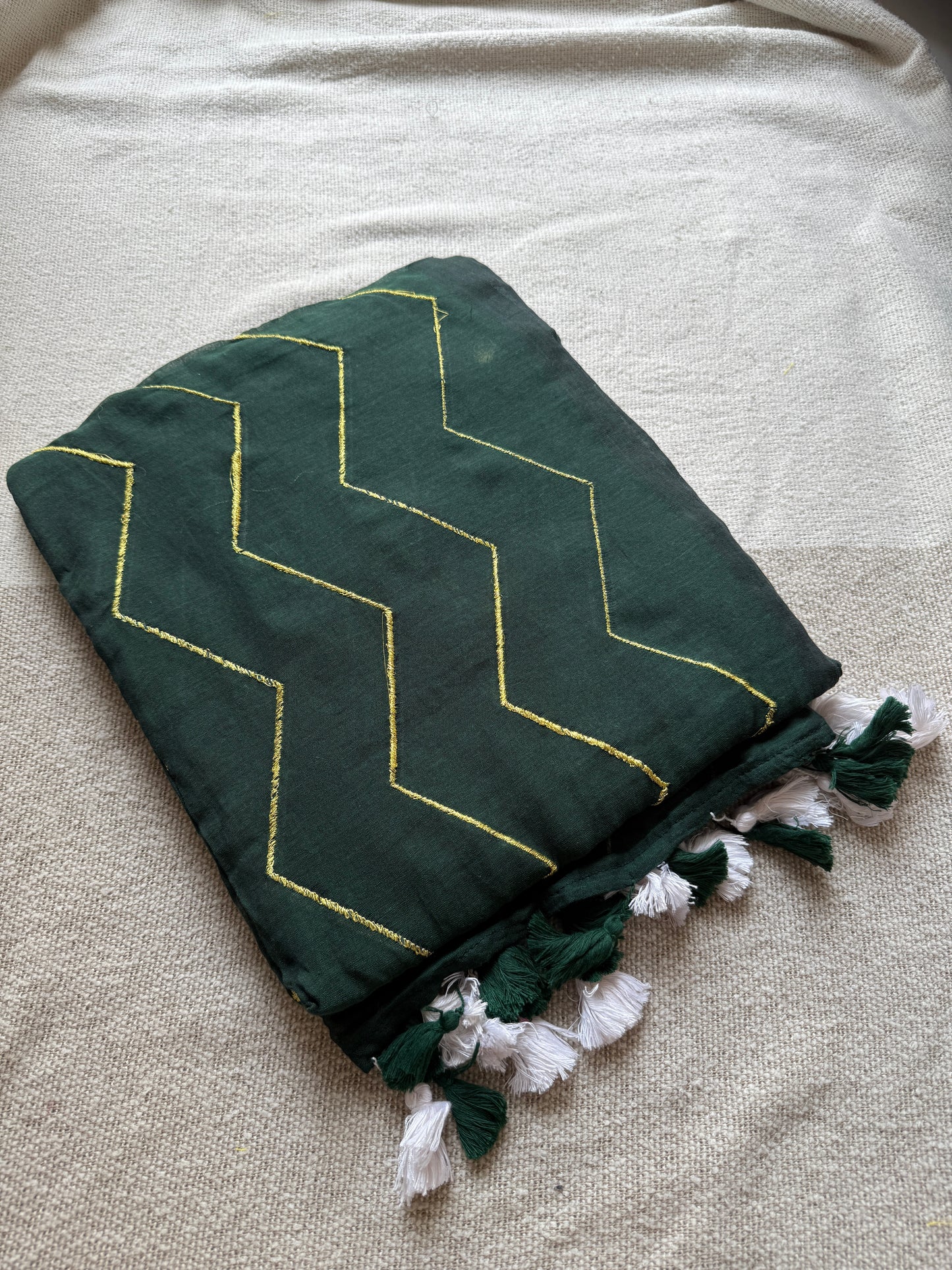 Zig Zag Zari Work Mul Cotton Saree