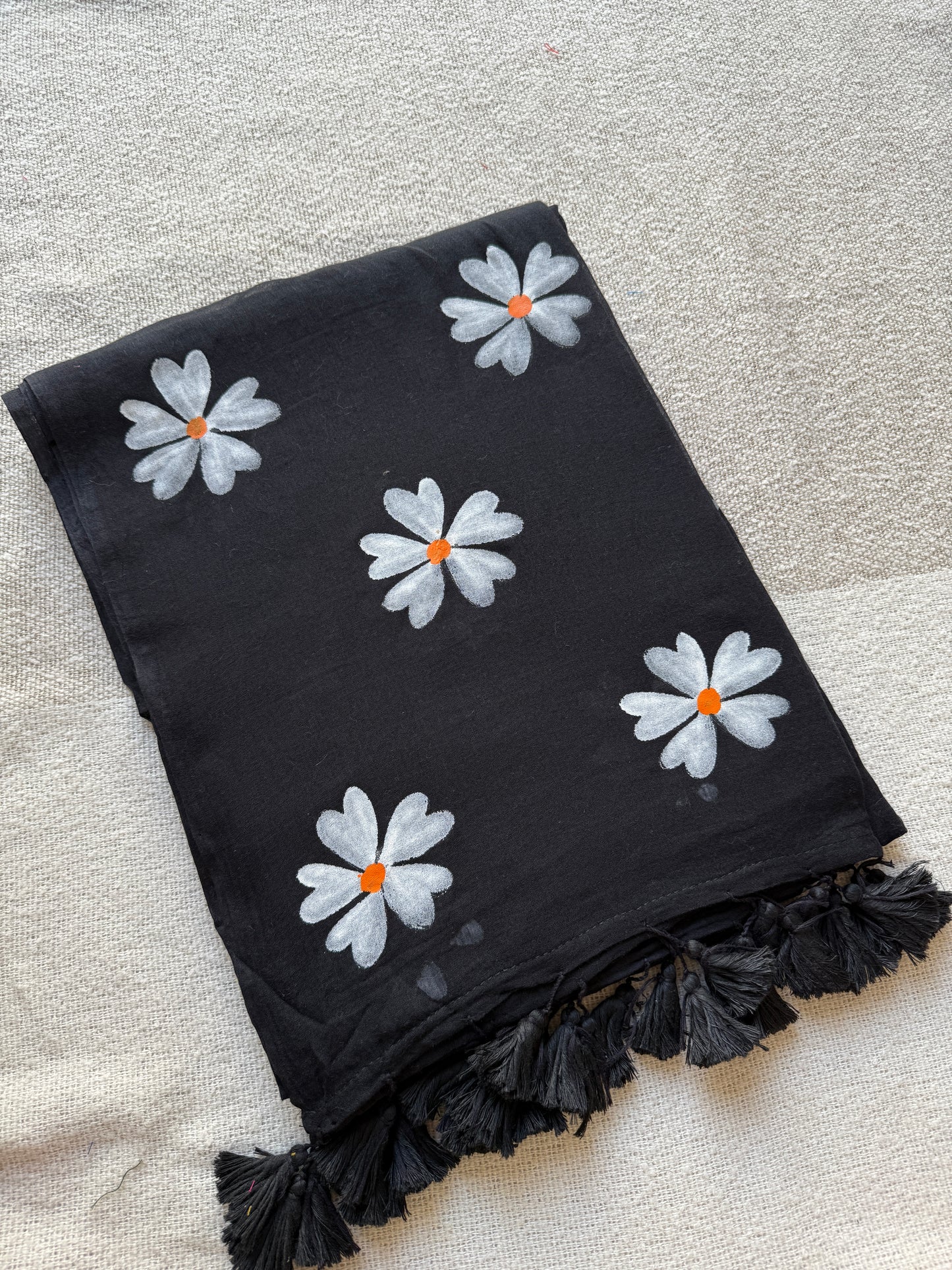 Parijaat Handpained Black Mul Cotton Saree