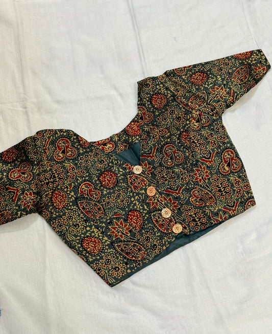 Ajrakh Printed Modal Blouse (Green)